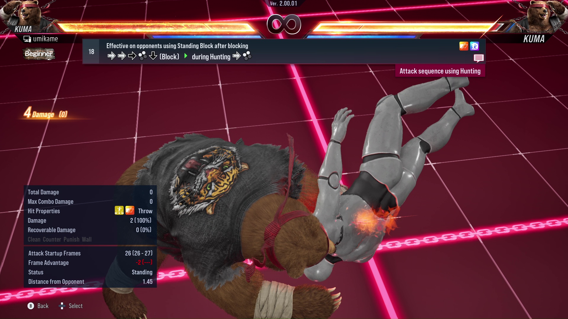 Effective on opponents using Standing Block after blocking