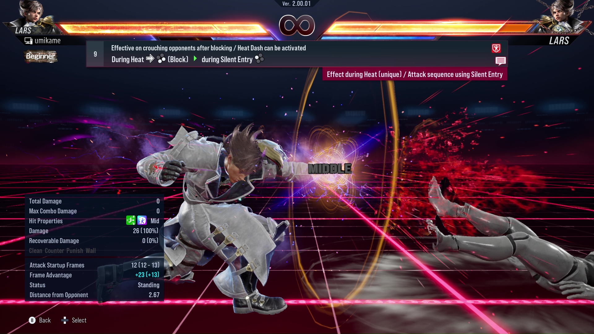 Effective on crouching opponents after blocking / Heat Dash can be activated