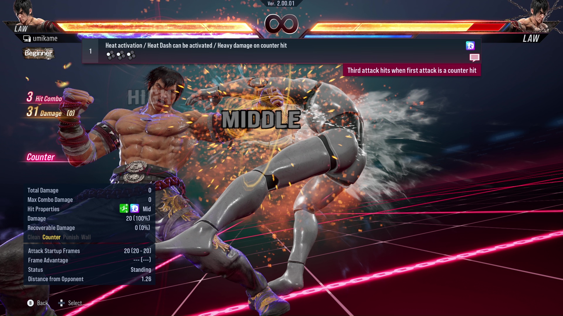 Heat activation / Heat Dash can be activated / Heavy damage on counter hit