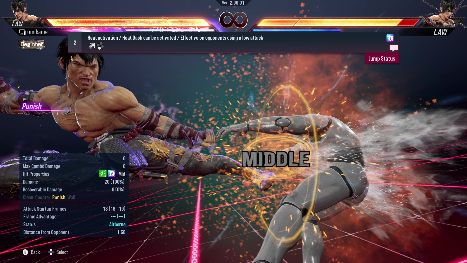 Heat activation / Heat Dash can be activated / Effective on opponents using a low attack