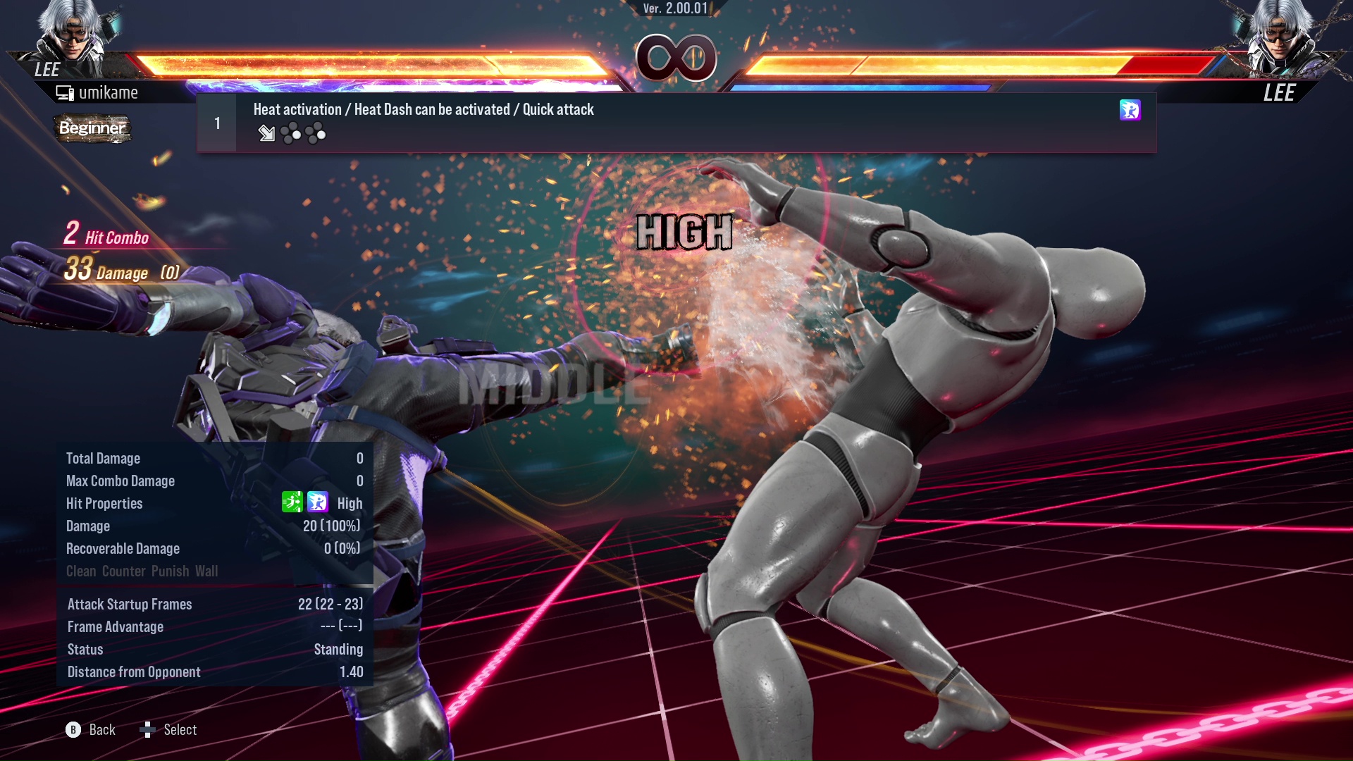 Heat activation / Heat Dash can be activated / Quick attack