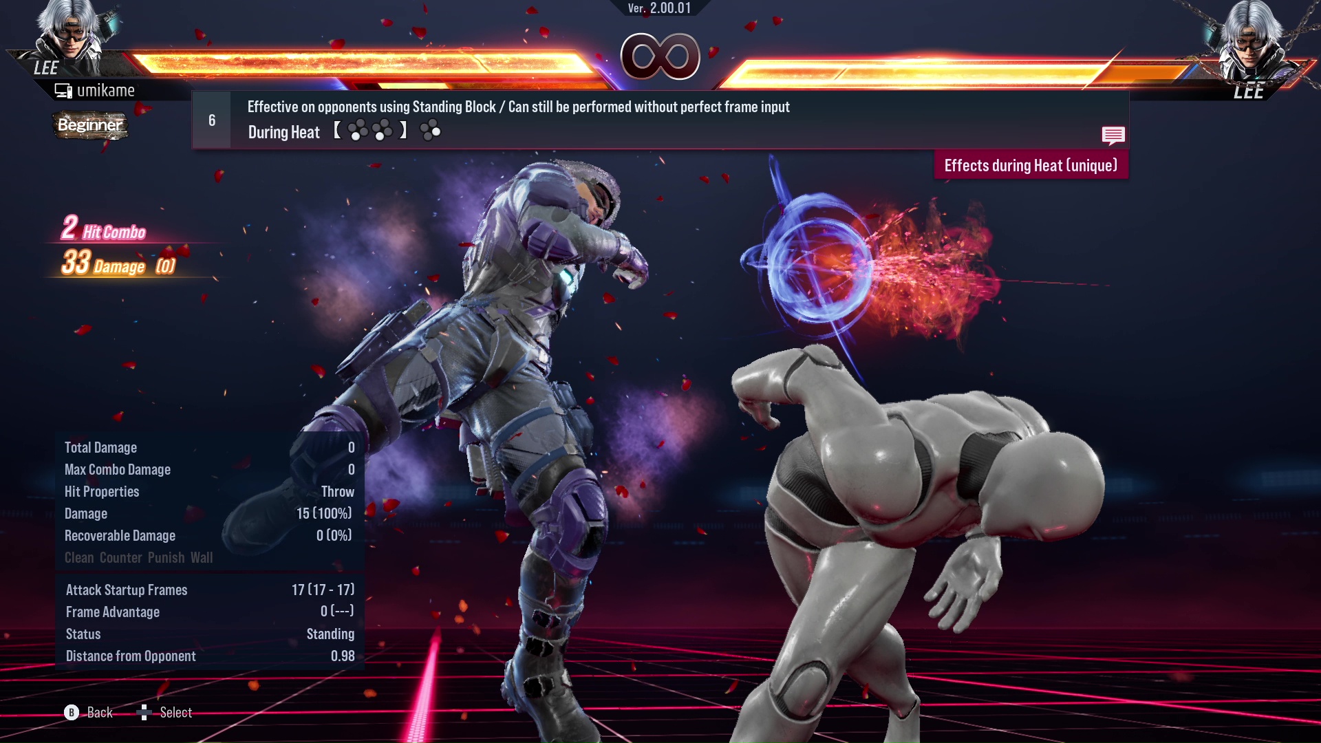 Effective on opponents using Standing Block / Can still be performed without perfect frame input