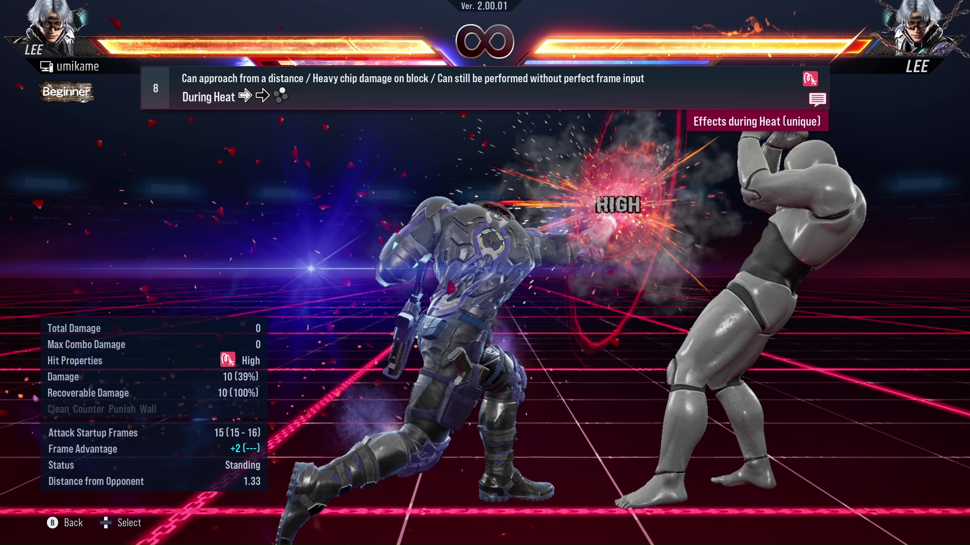 Can approach from a distance / Heavy chip damage on block / Can still be performed without perfect frame input