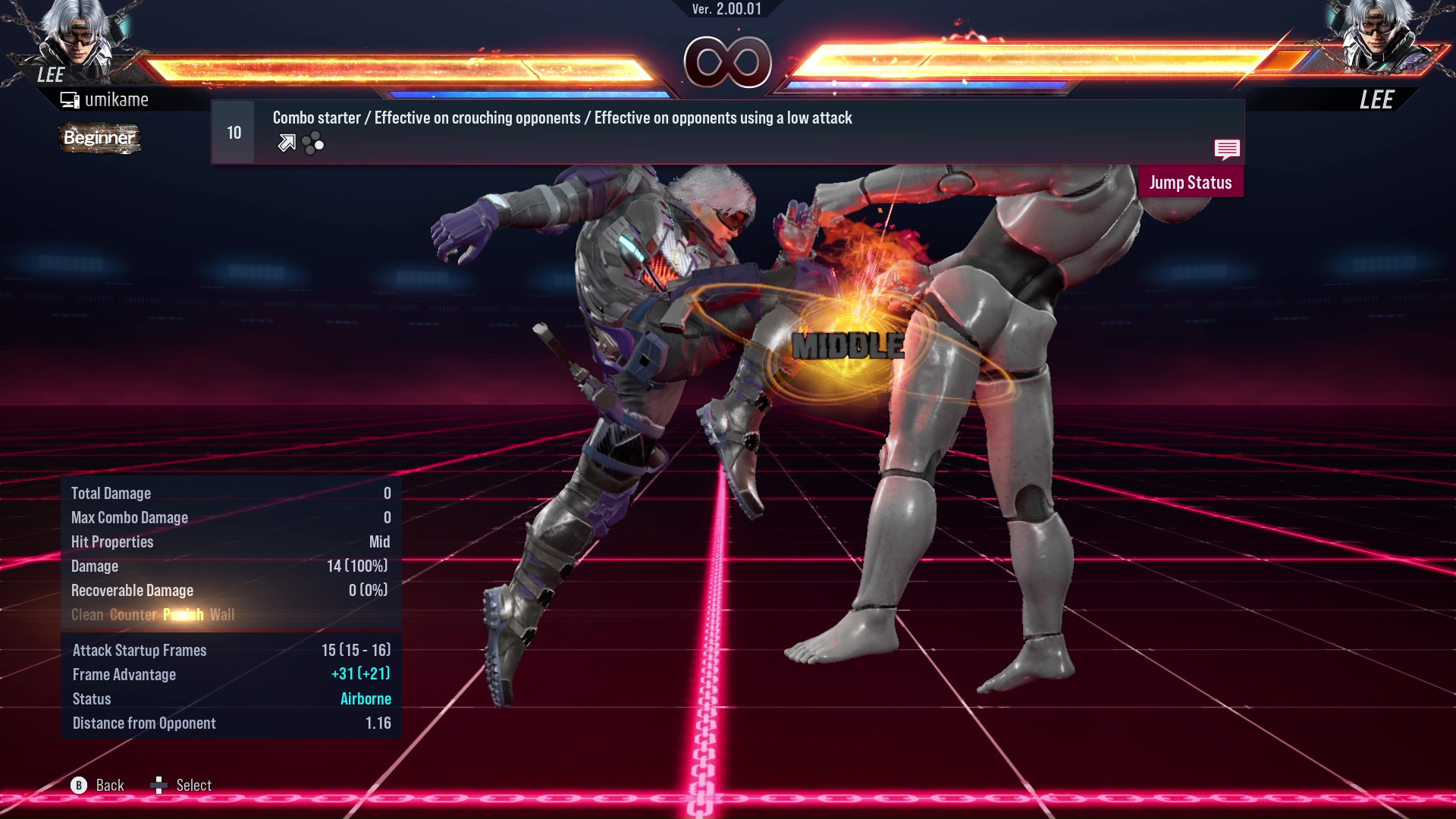 Combo starter /  Effective on crouching opponents / Effective on opponents using a low attack