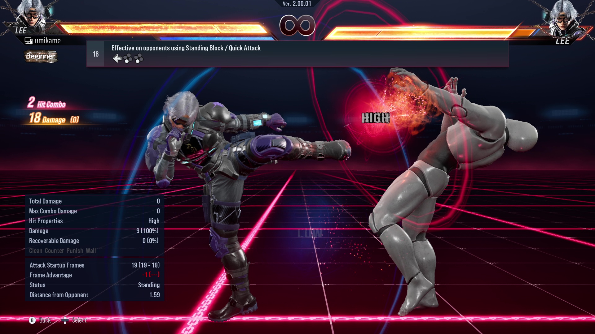 Effective on opponents using Standing Block / Quick attack