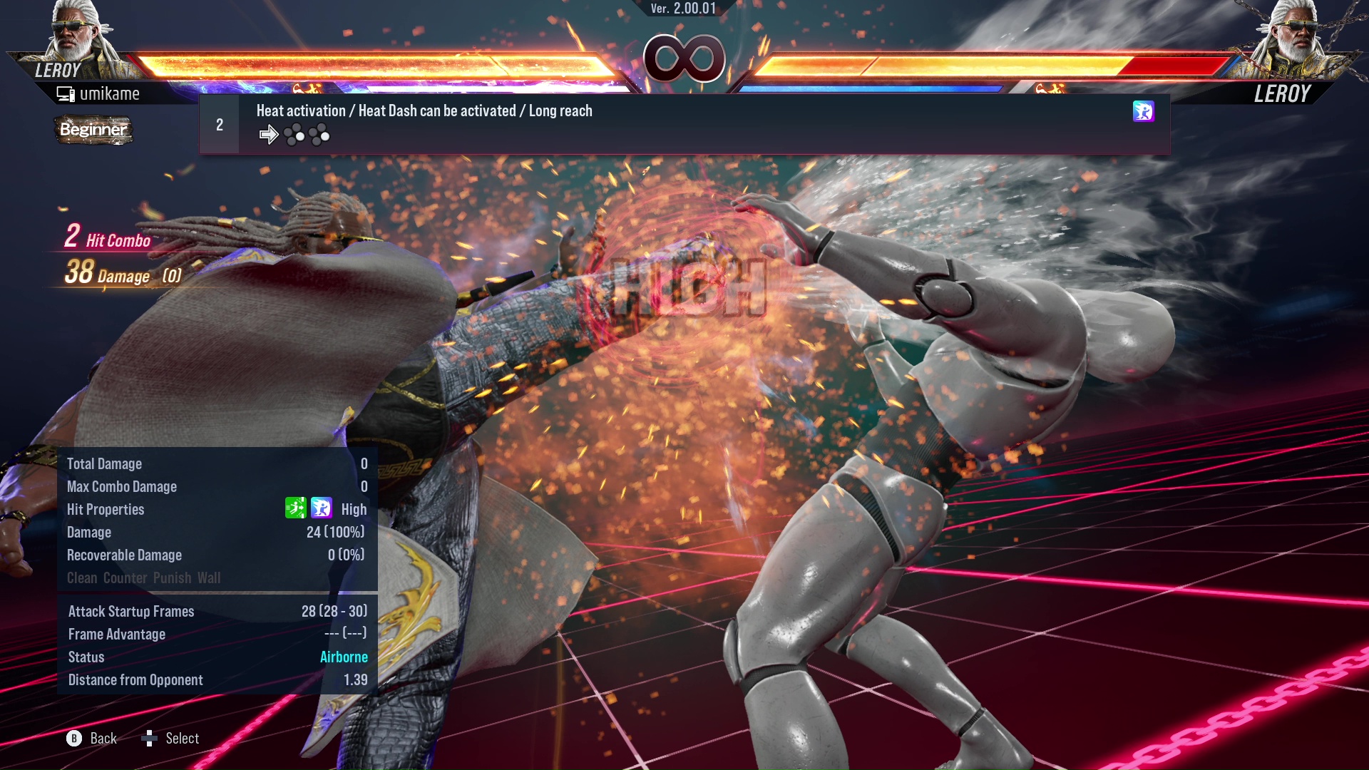 Heat activation / Heat Dash can be activated / Long reach