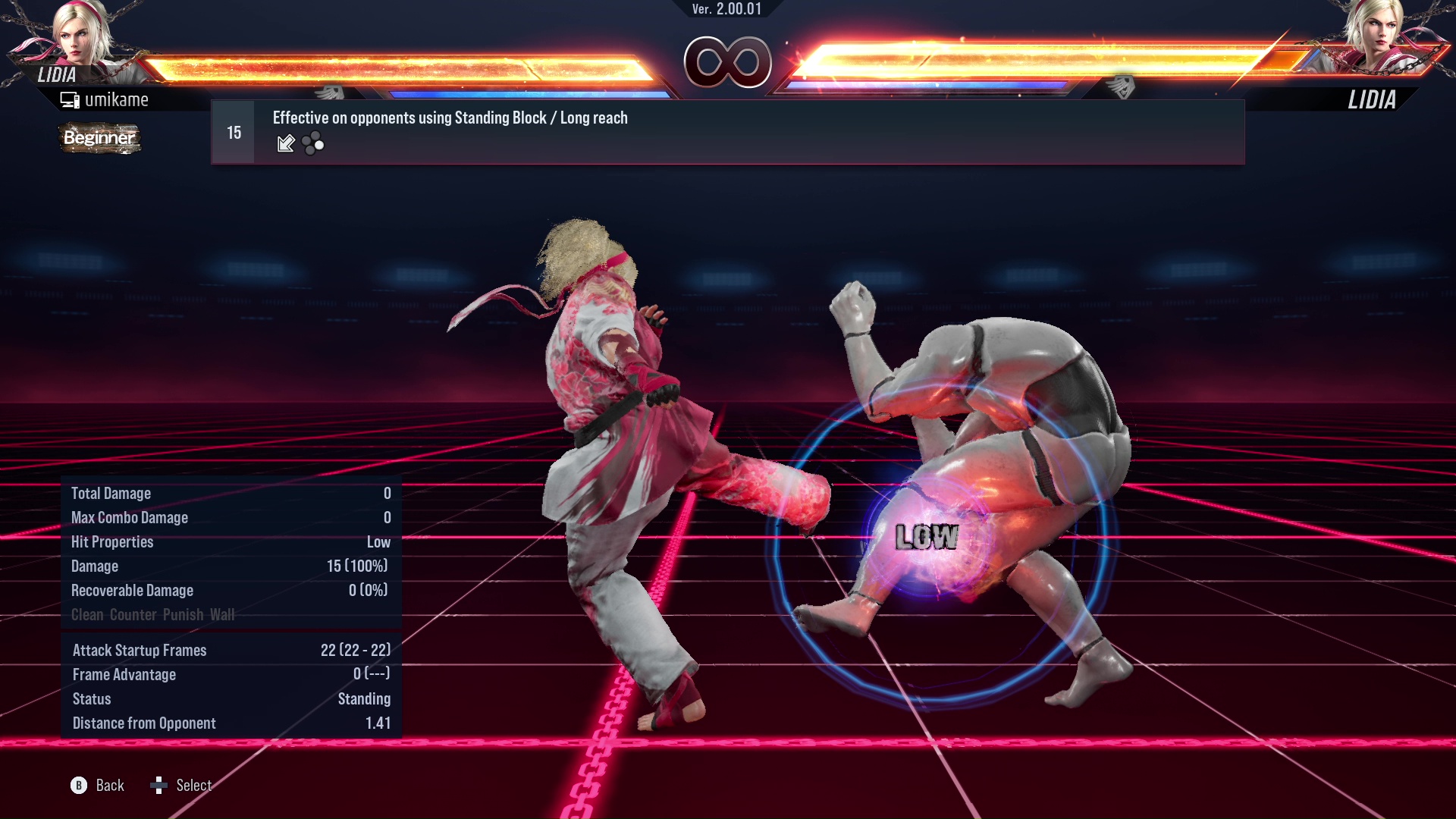 Effective on opponents using Standing Block / Long reach