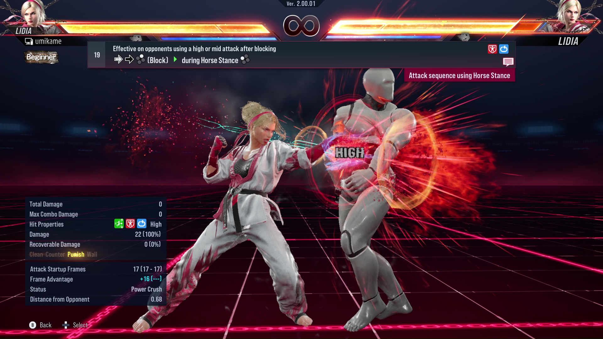 Effective on opponents using a high or mid attack after blocking