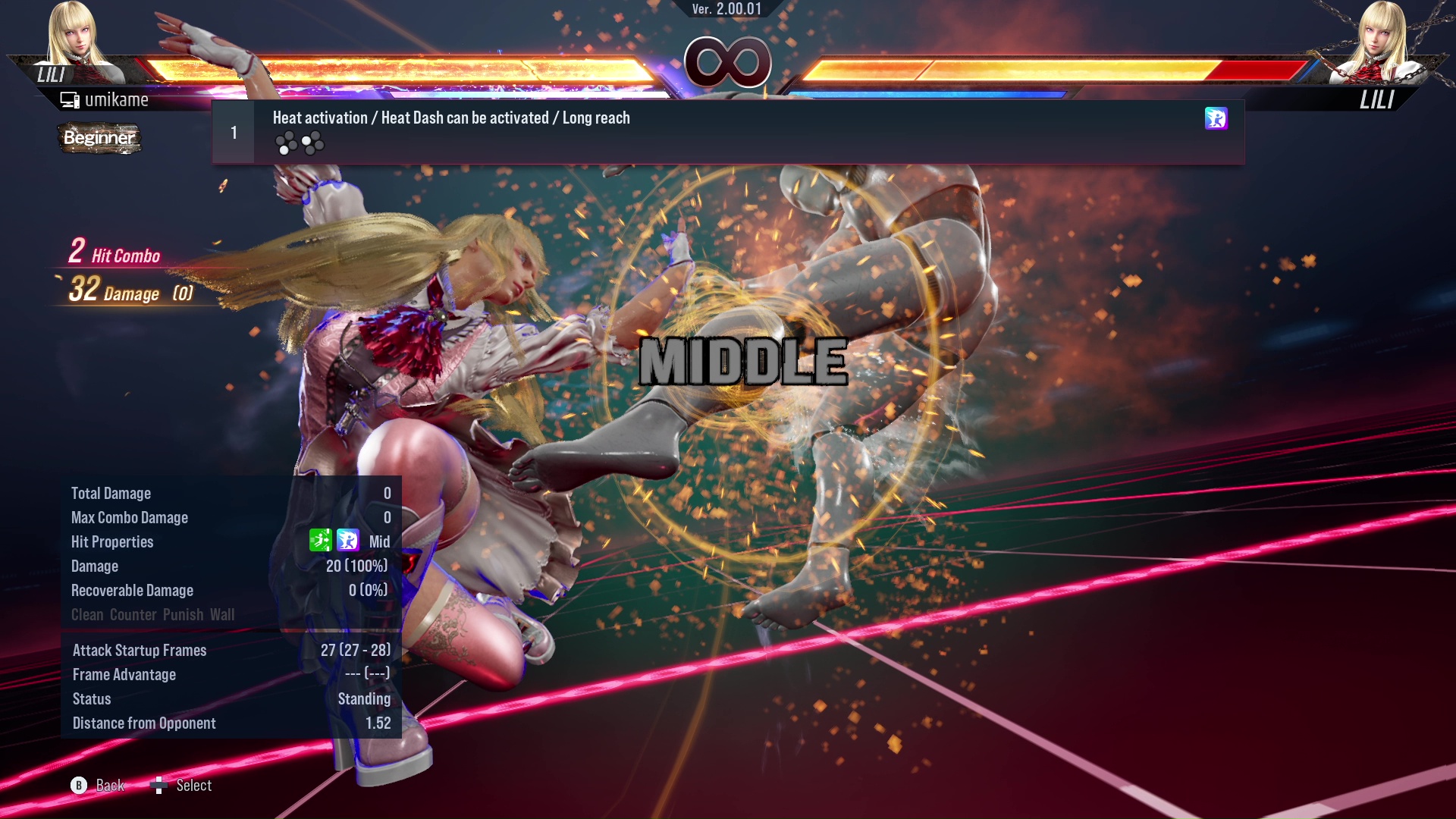 Heat activation / Heat Dash can be activated / Long reach