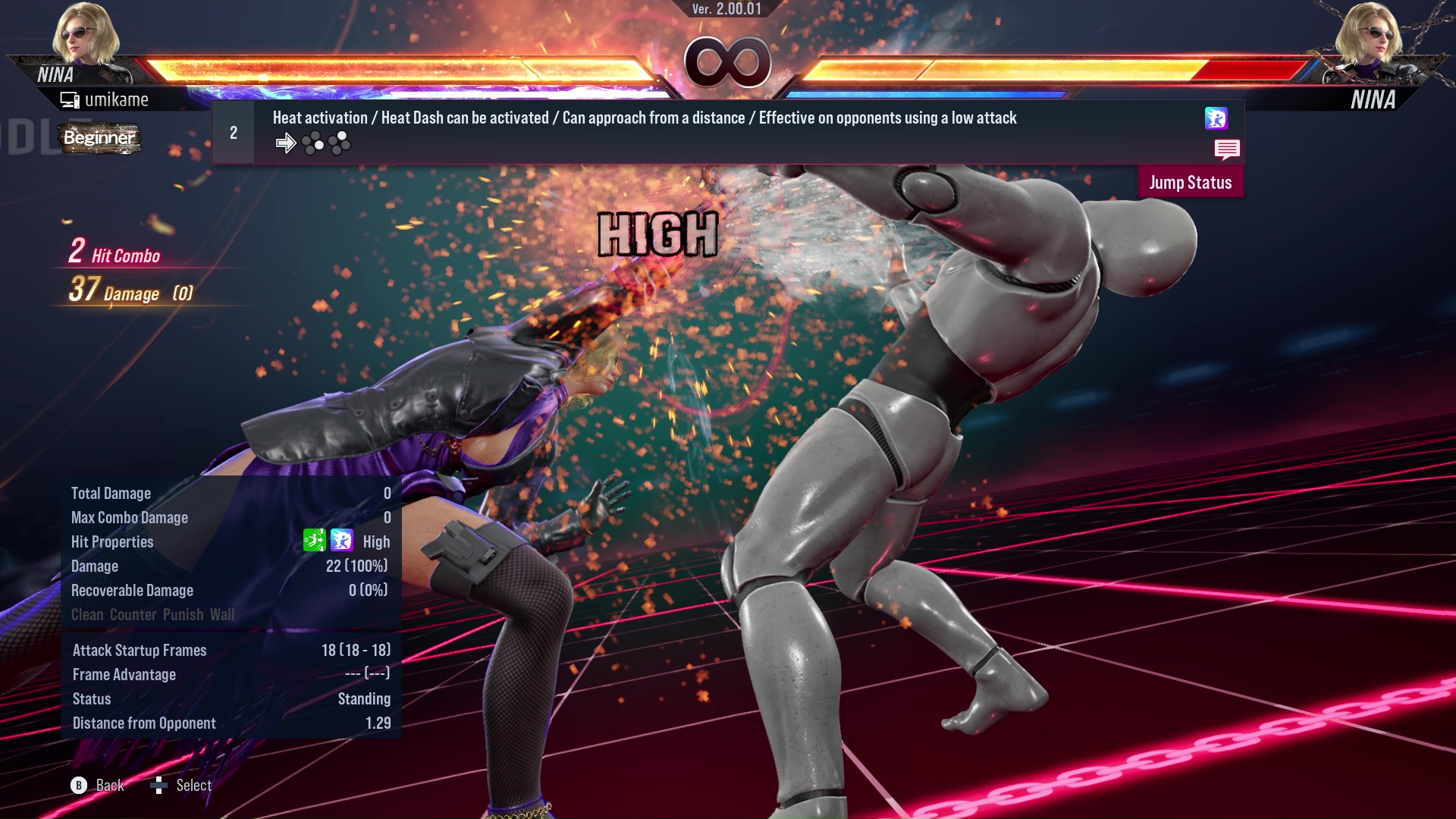 Heat activation / Heat Dash can be activated / Can approach from a distance / Effective on opponents using a low attack