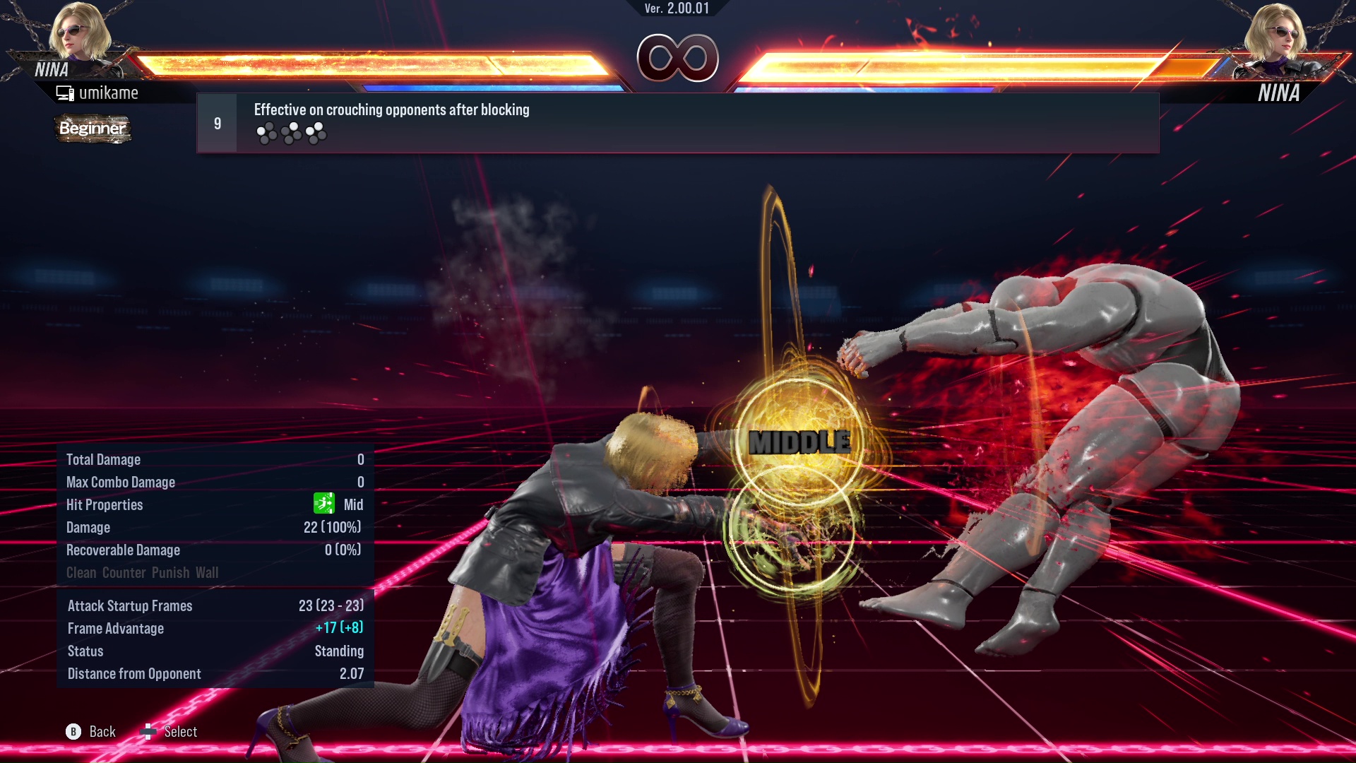 Effective on crouching opponents after blocking