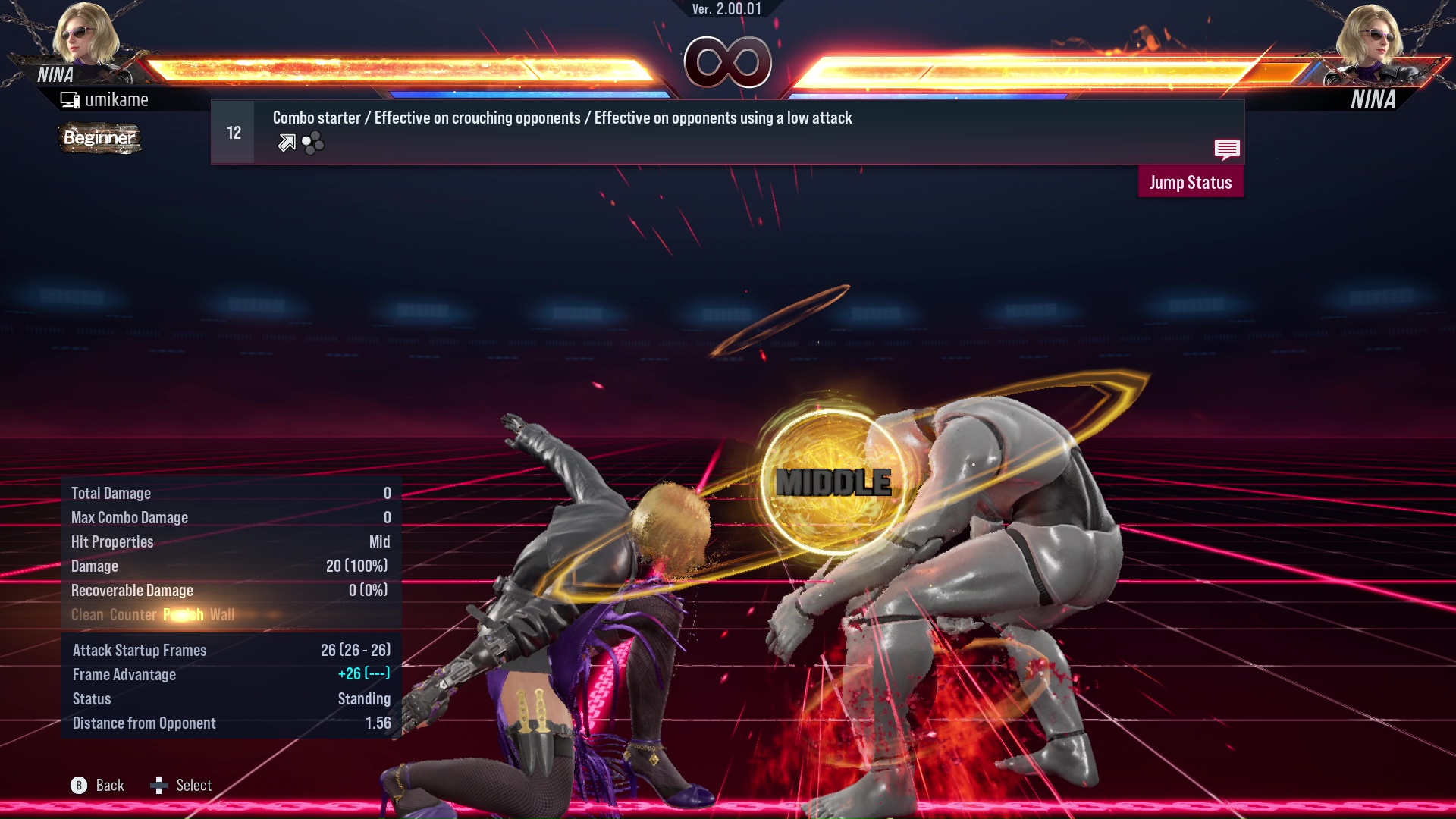 Combo starter / Effective on crouching opponents / Effective on opponents using a low attack