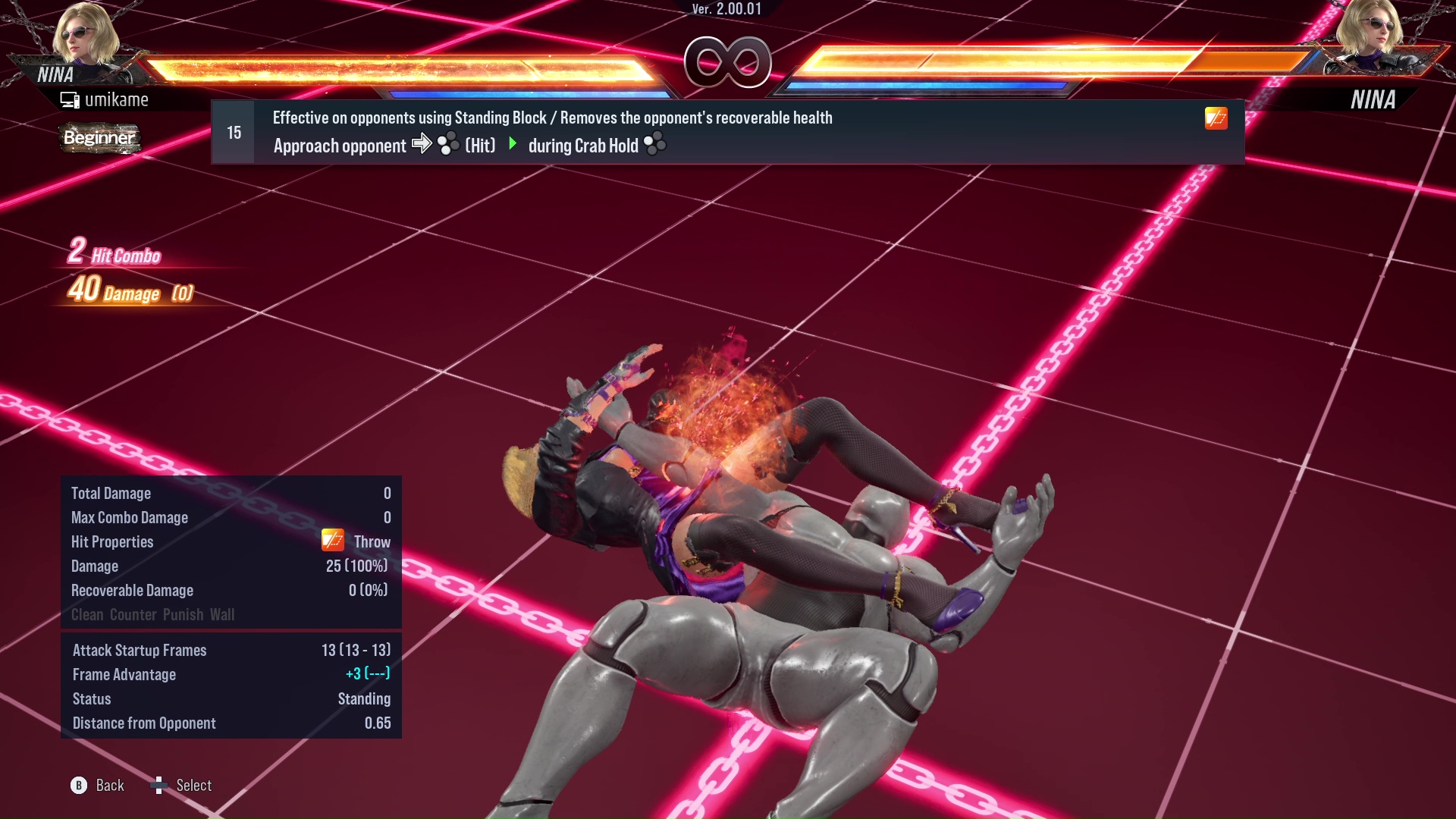 Effective on opponents using Standing Block / Removes the opponent’s recoverable health