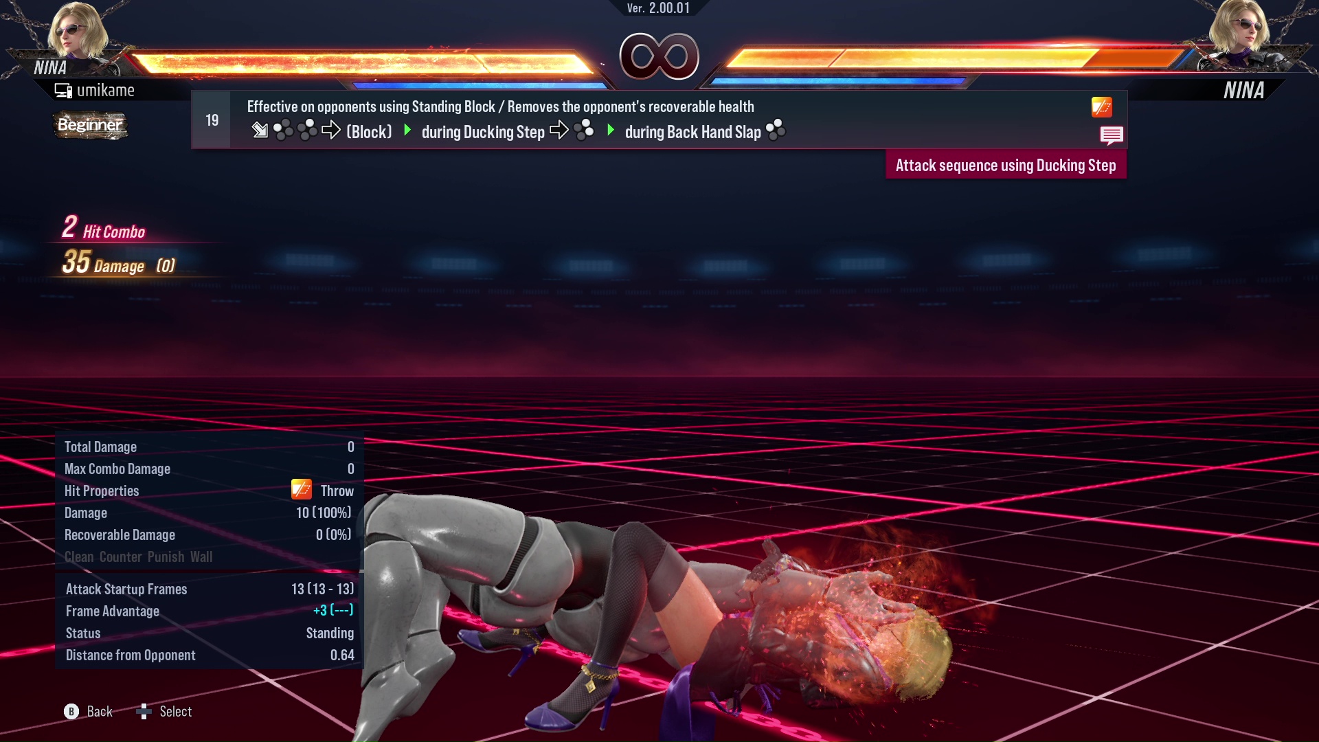 Effective on opponents using Standing Block / Removes the opponent’s recoverable health