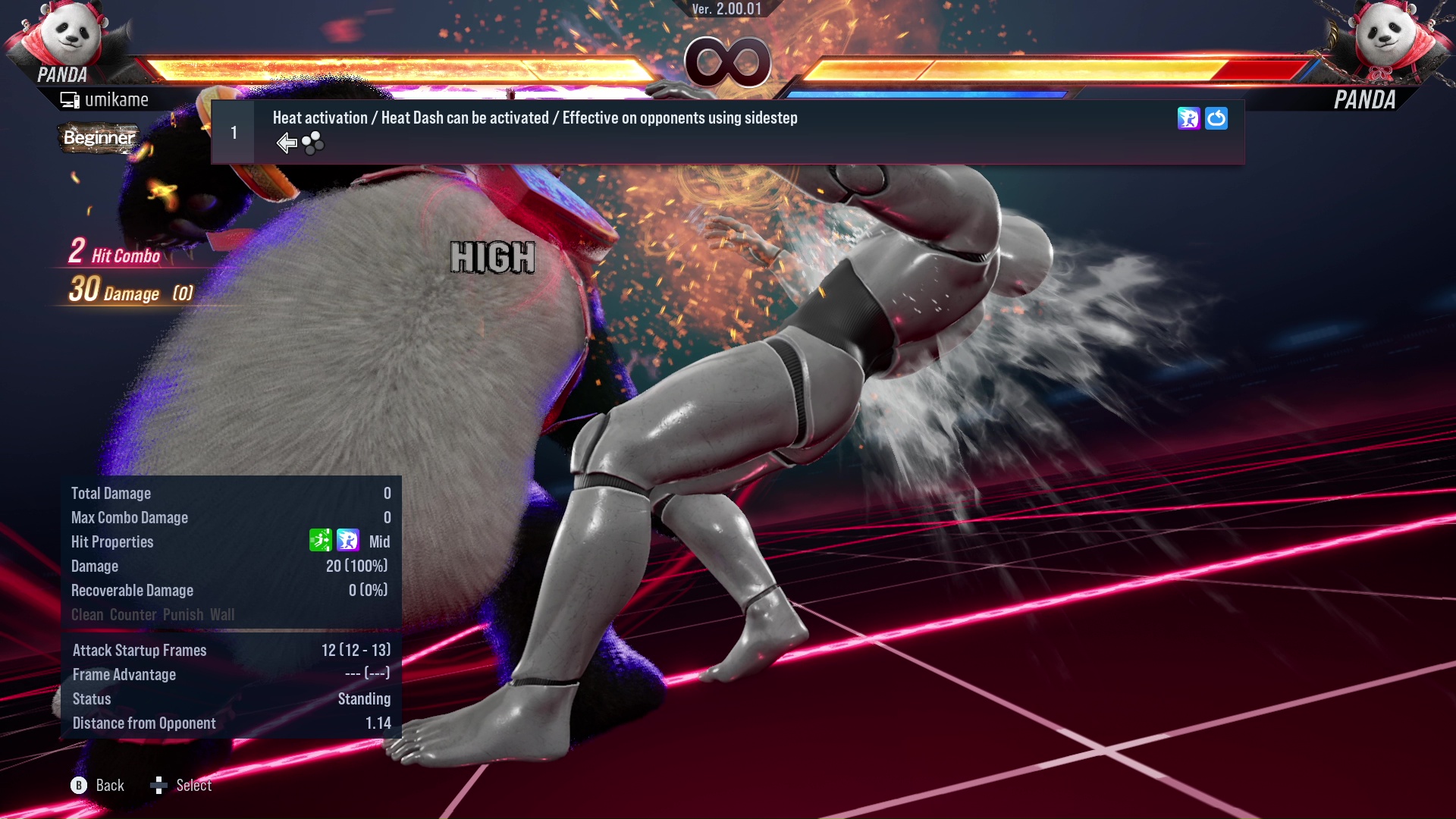 Heat activation / Heat Dash can be activated / Effective on opponents using sidestep