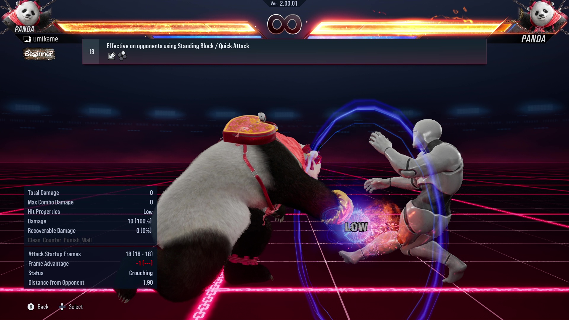 Effective on opponents using Standing Block / Quick attack