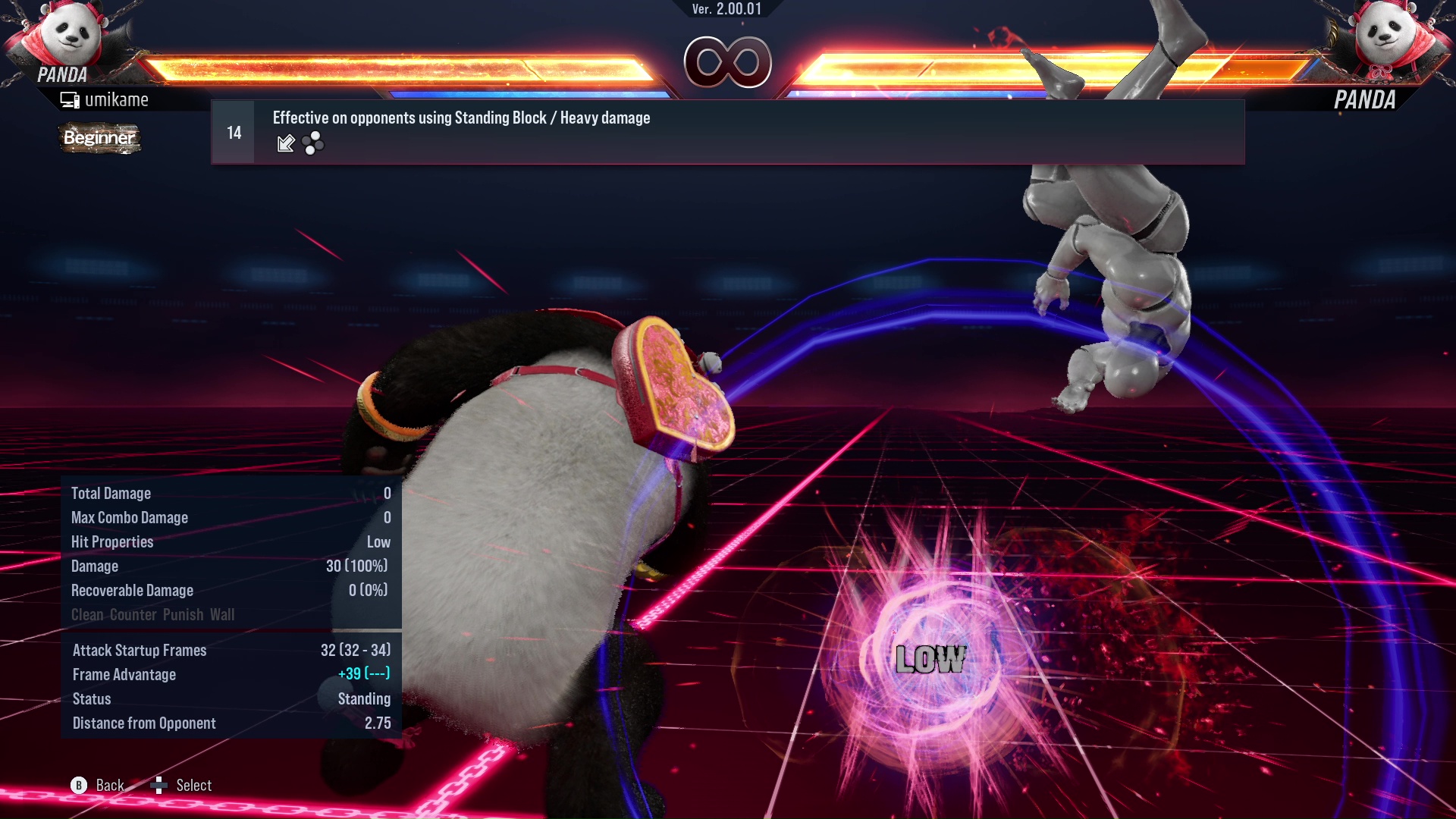 Effective on opponents using Standing Block / Heavy damage