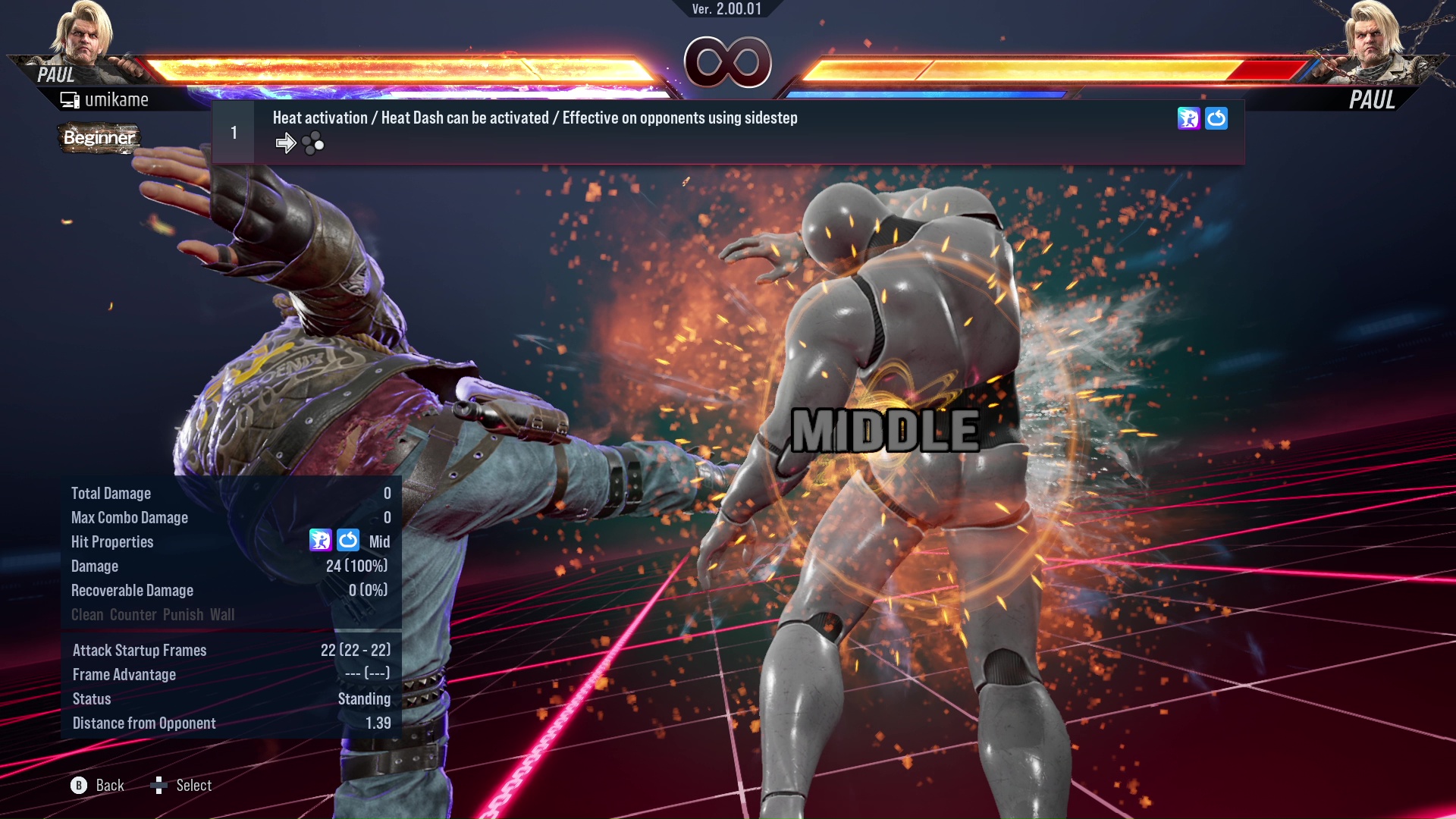 Heat activation / Heat Dash can be activated / Effective on opponents using sidestep