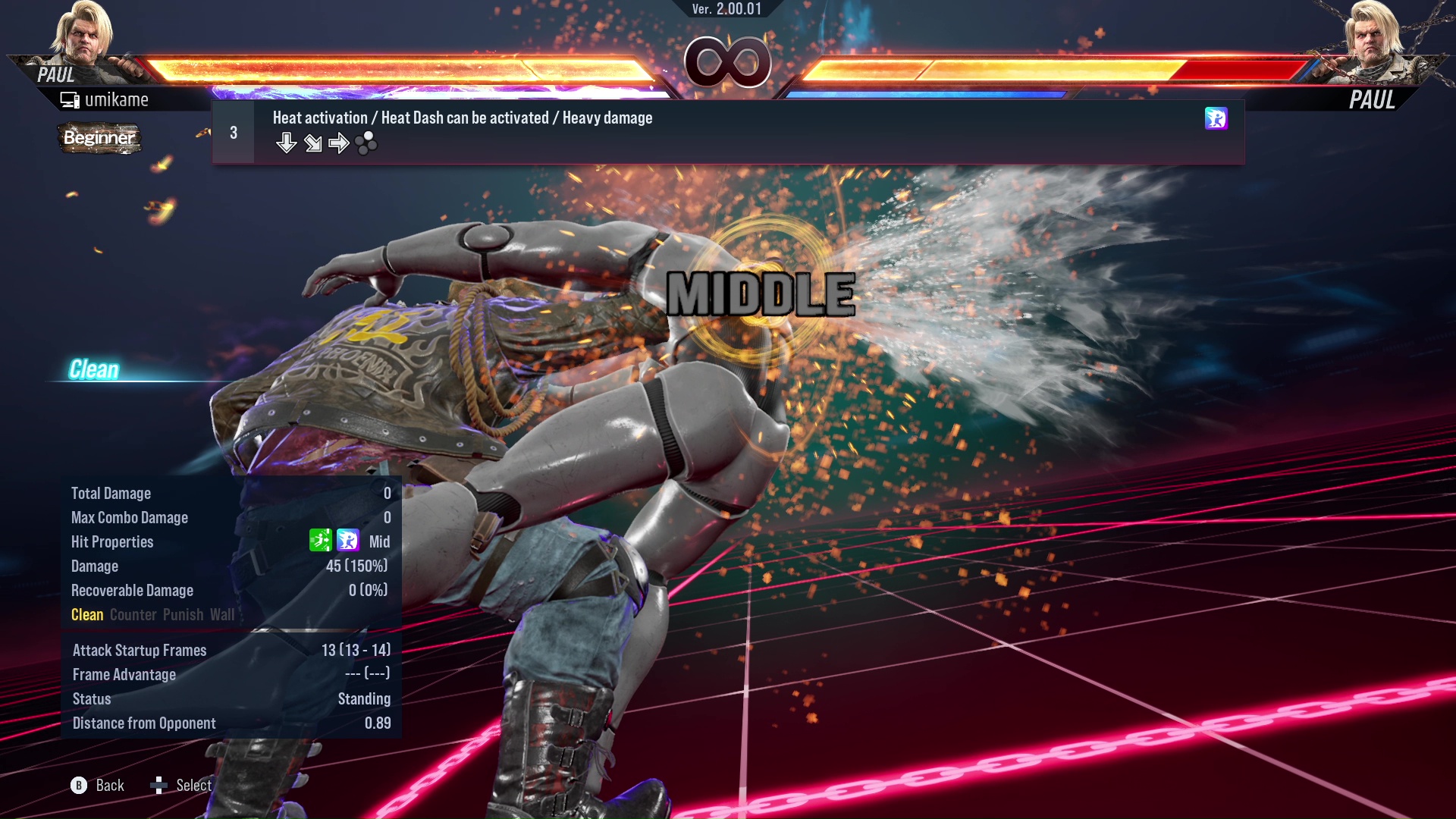 Heat activation / Heat Dash can be activated / Heavy damage