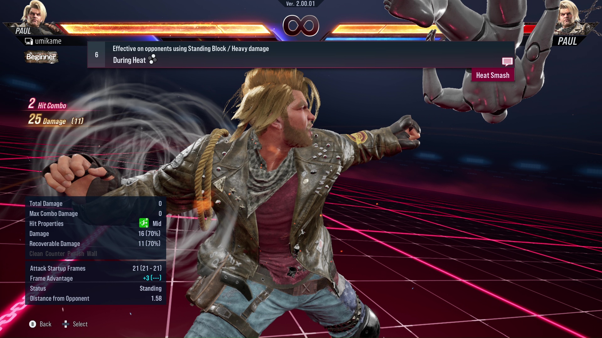 Effective on opponents using Standing Block / Heavy damage