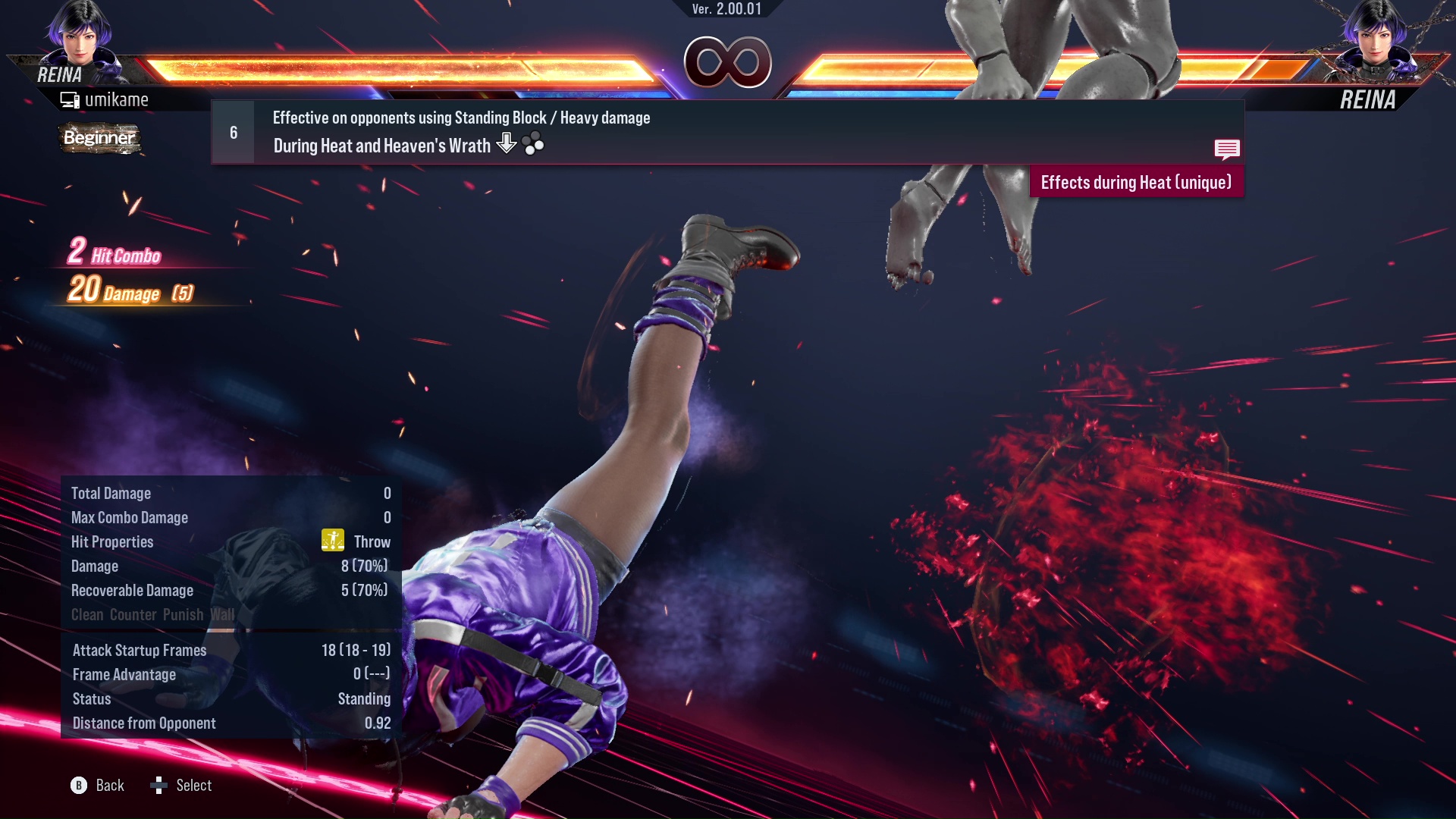 Effective on opponents using Standing Block / Heavy damage