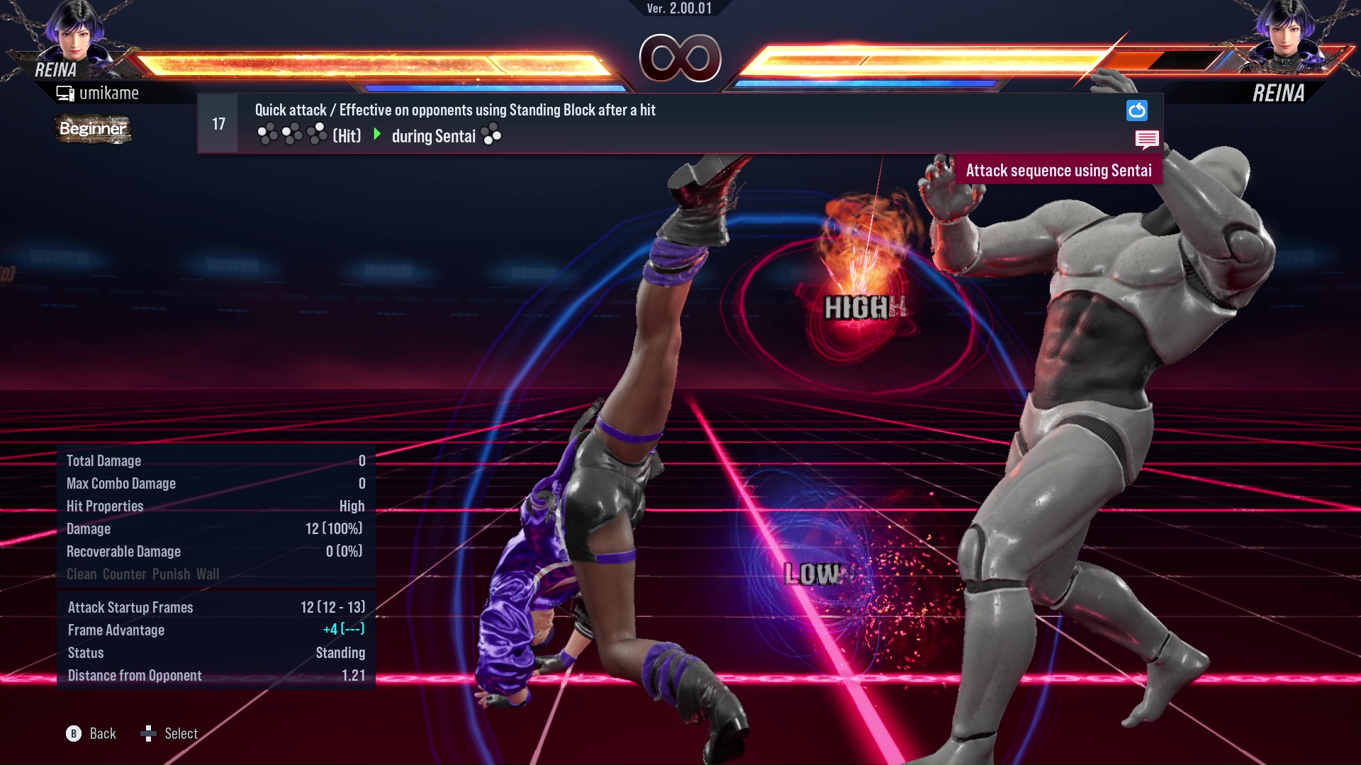 Quick attack / Effective on opponents using Standing Block after a hit