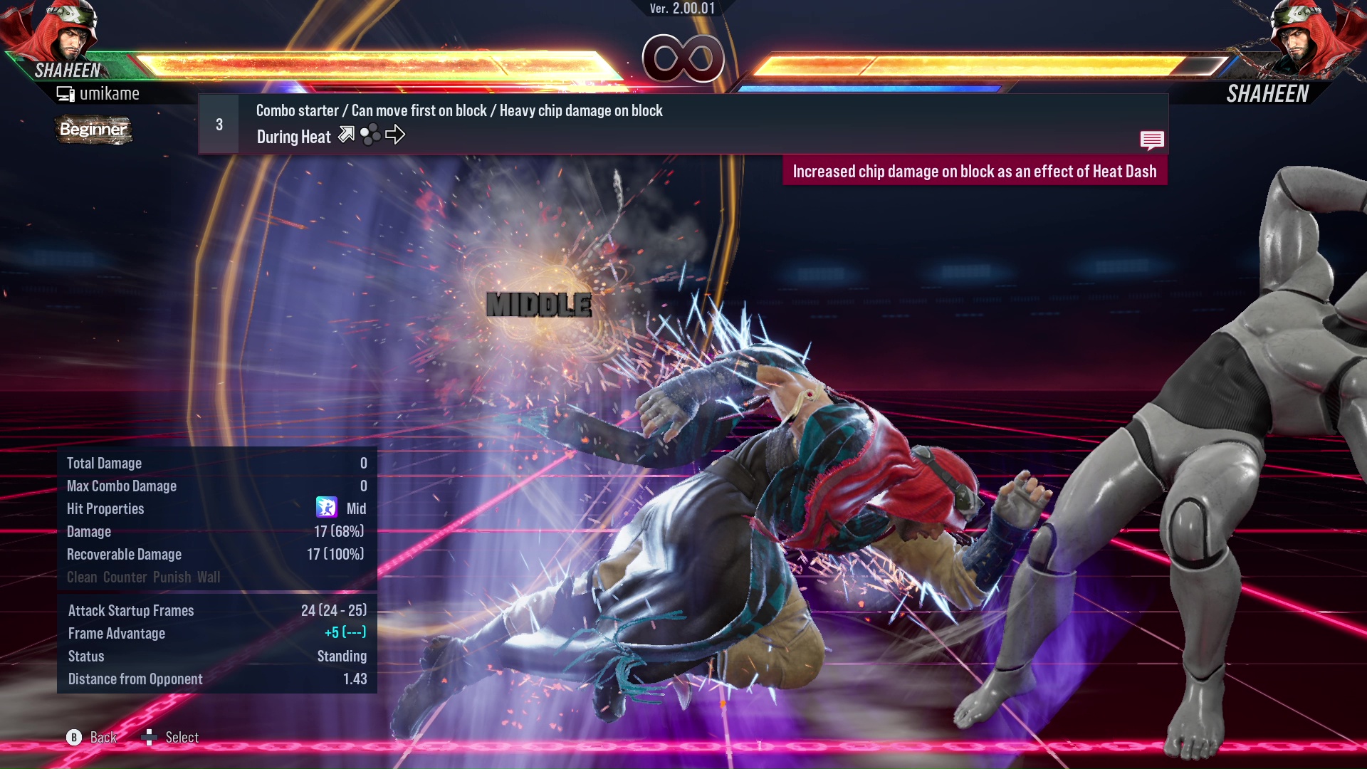 Combo starter / Can move first on block / Heavy chip damage on block