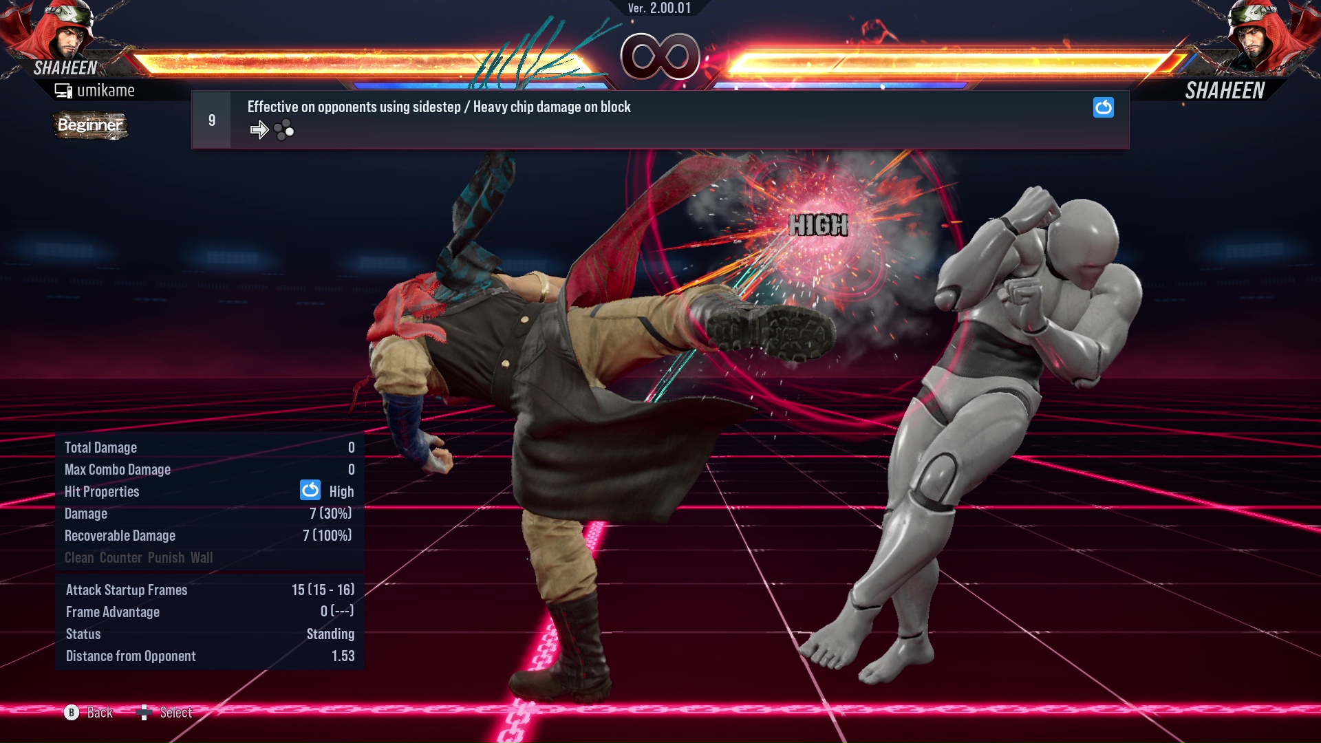 Effective on opponents using sidestep / Heavy chip damage on block