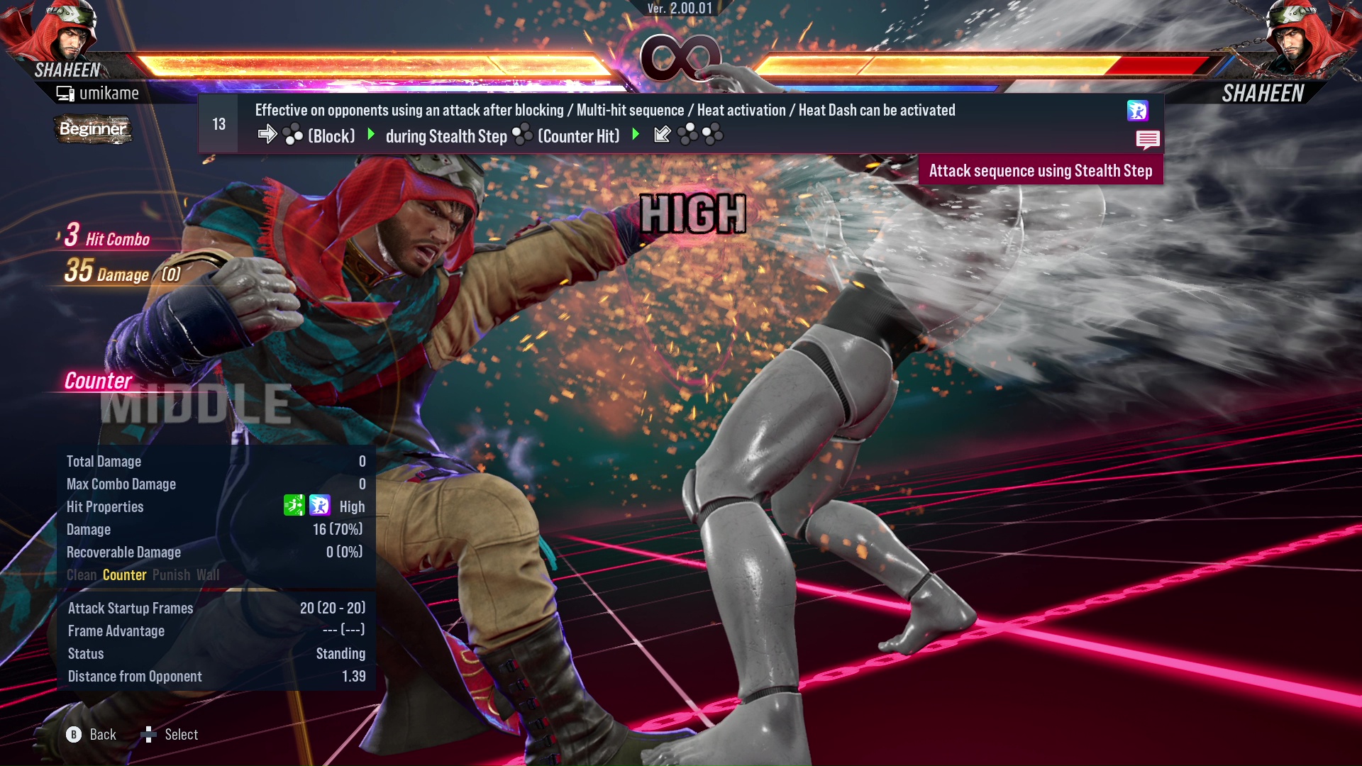 Effective on opponents using an attack after blocking / Multi-hit sequence / Heat activation / Heat Dash can be activated