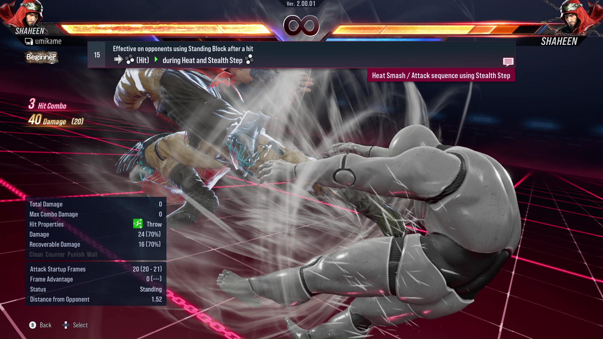 Effective on opponents using Standing Block after a hit