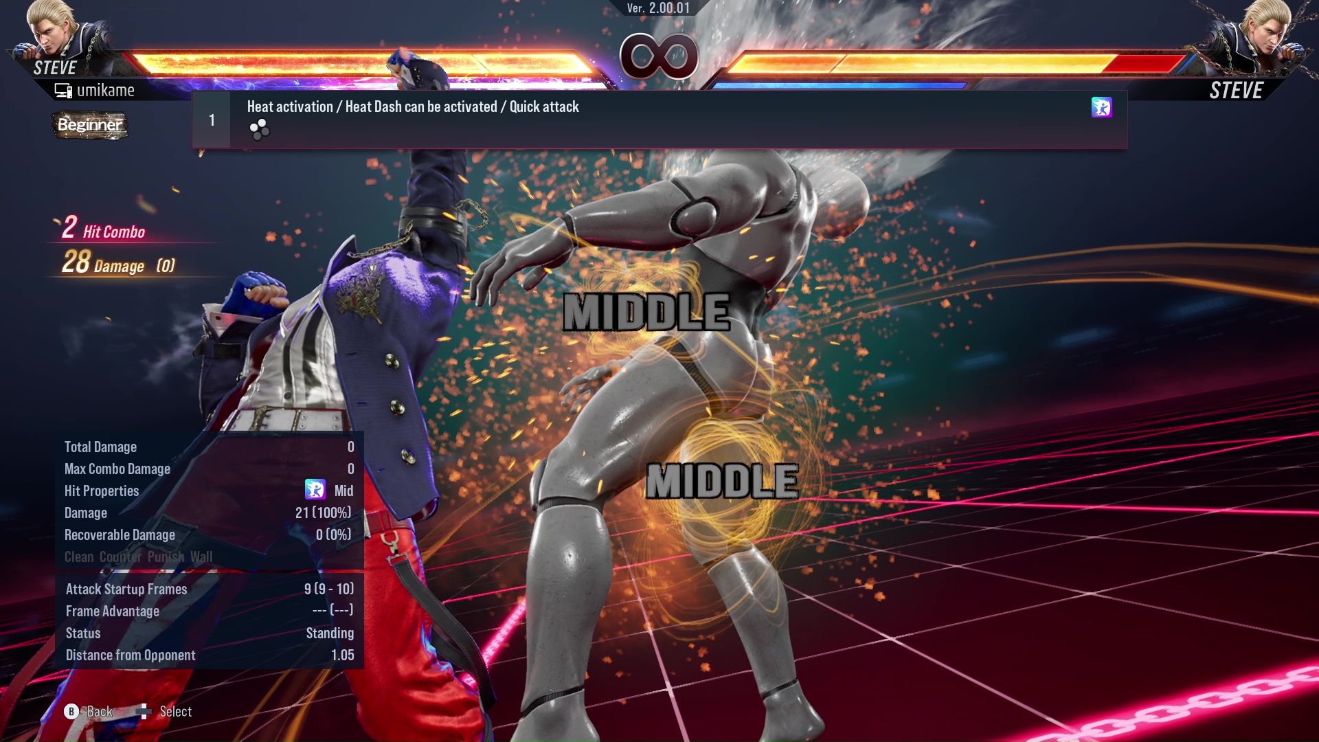 Heat activation / Heat Dash can be activated / Quick attack