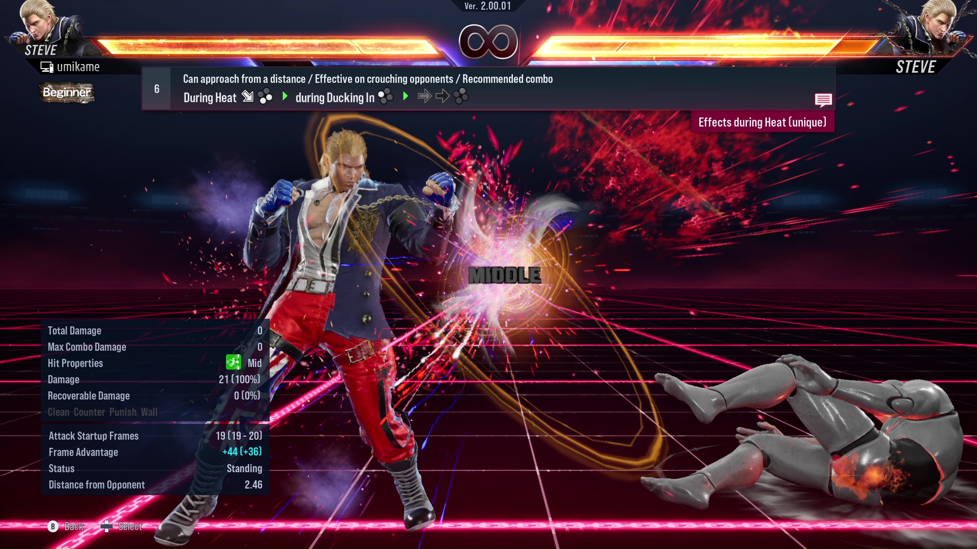 Can approach from a distance / Effective on crouching opponents / Recommended combo