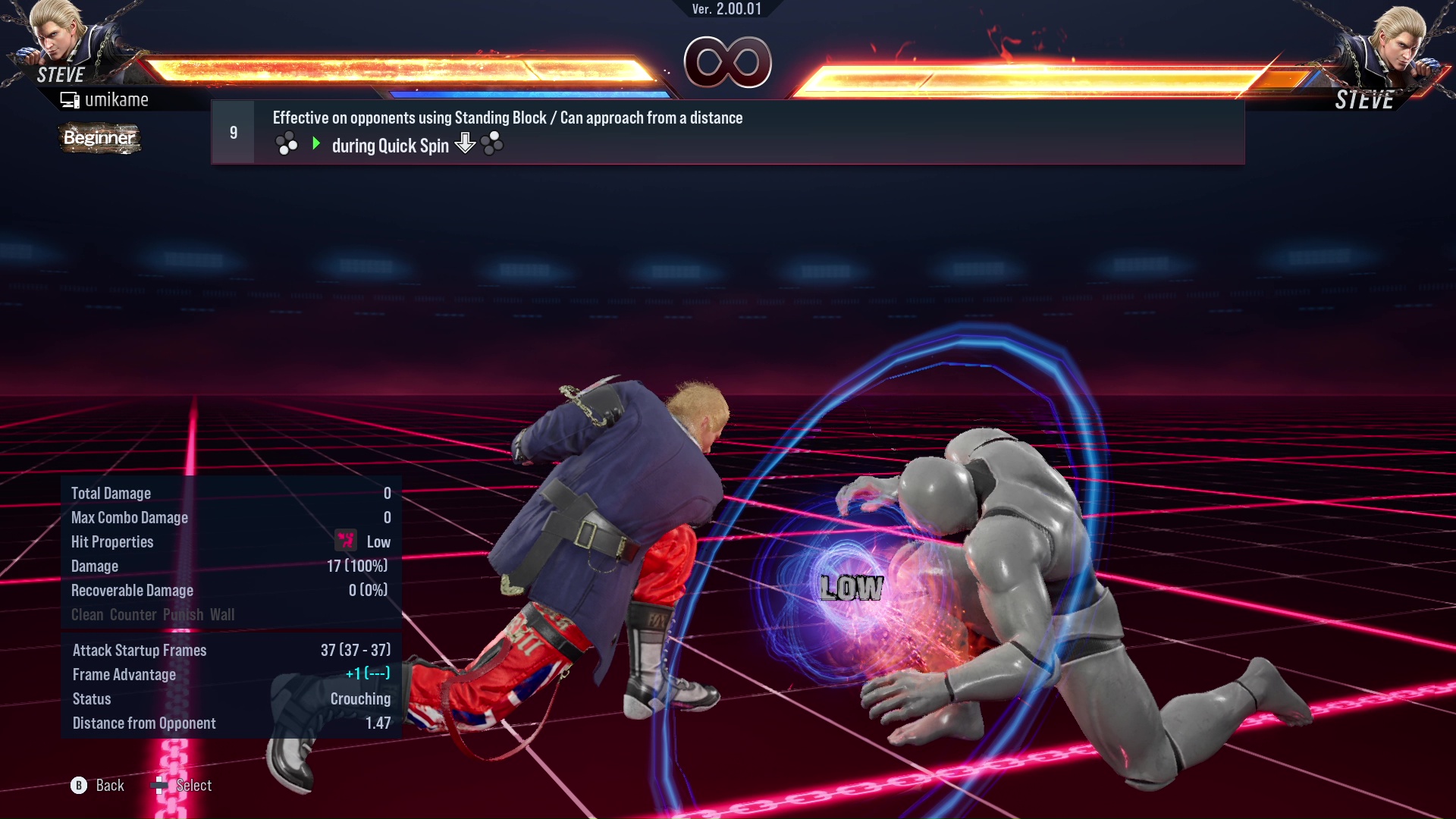 Effective on opponents using Standing Block / Can approach from a distance