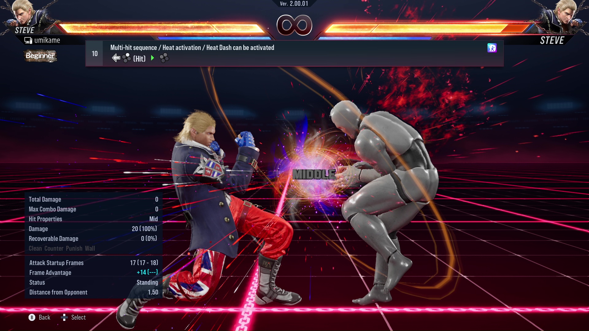 Multi-hit sequence / Heat activation / Heat Dash can be activated