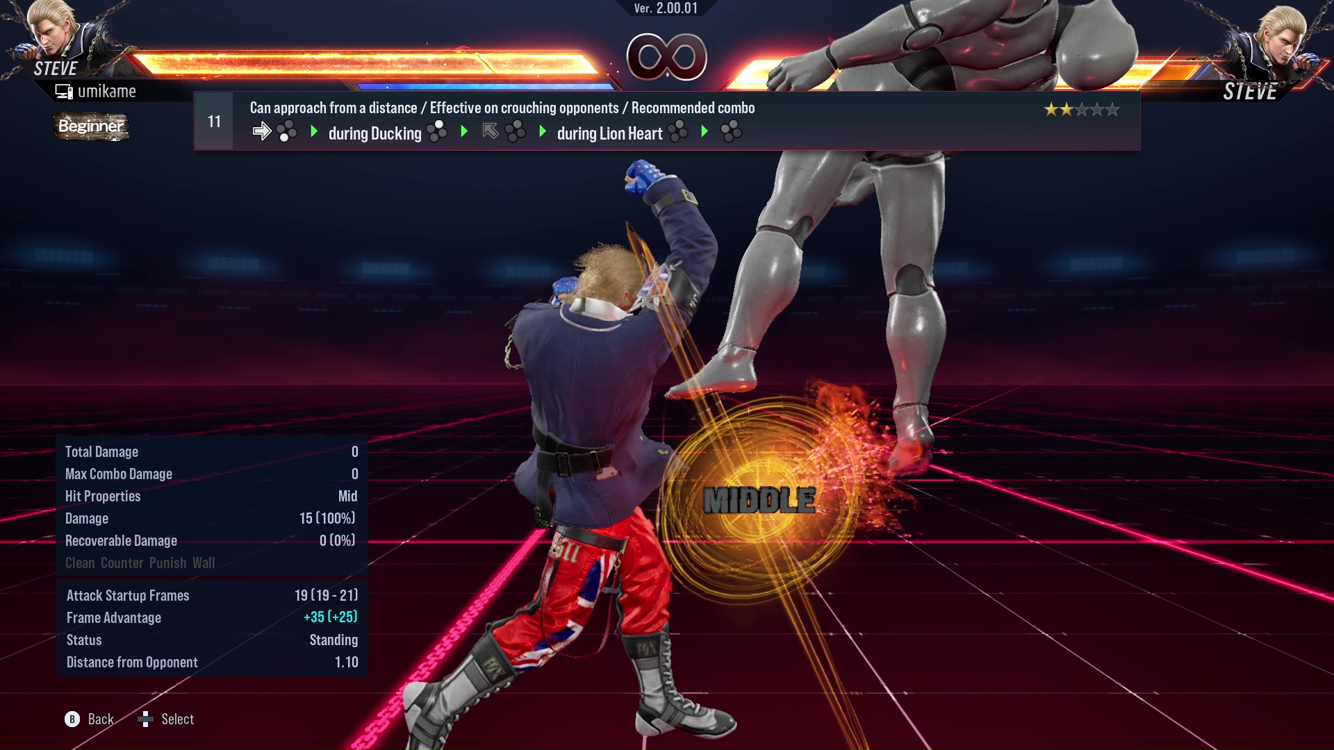 Can approach from a distance / Effective on crouching opponents / Recommended combo