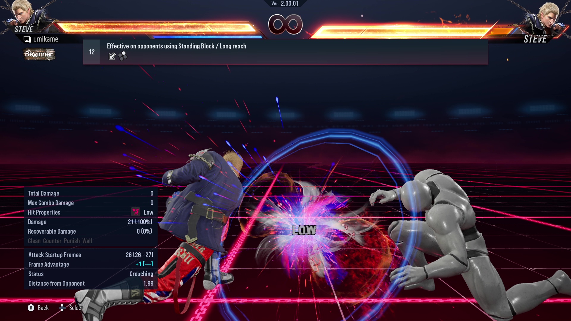 Effective on opponents using Standing Block / Long reach