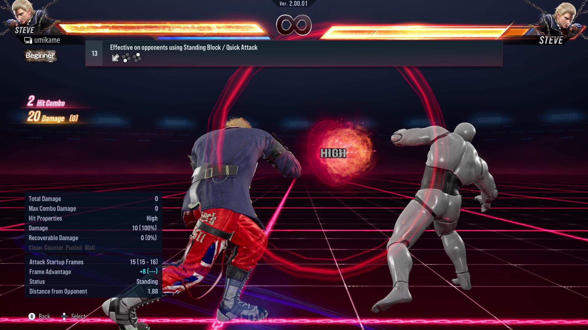 Effective on opponents using Standing Block / Quick attack