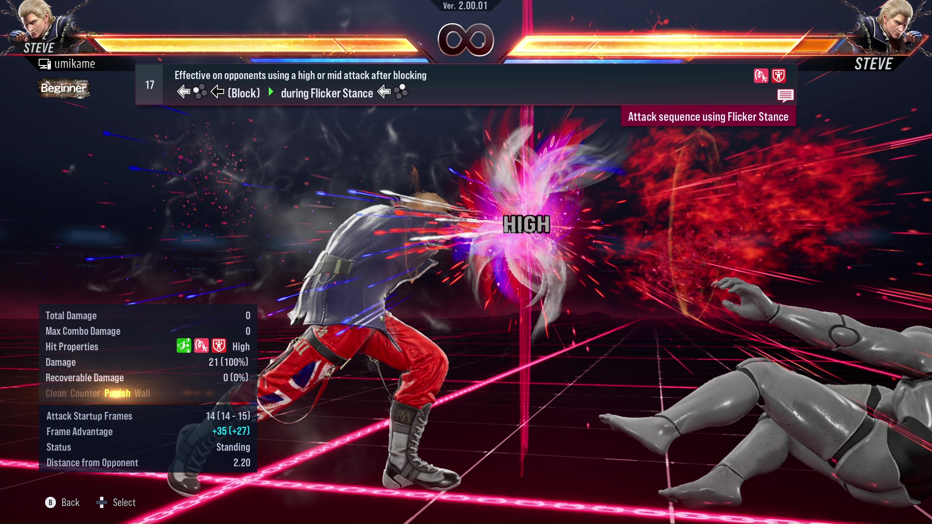 Effective on opponents using a high or mid attack after blocking