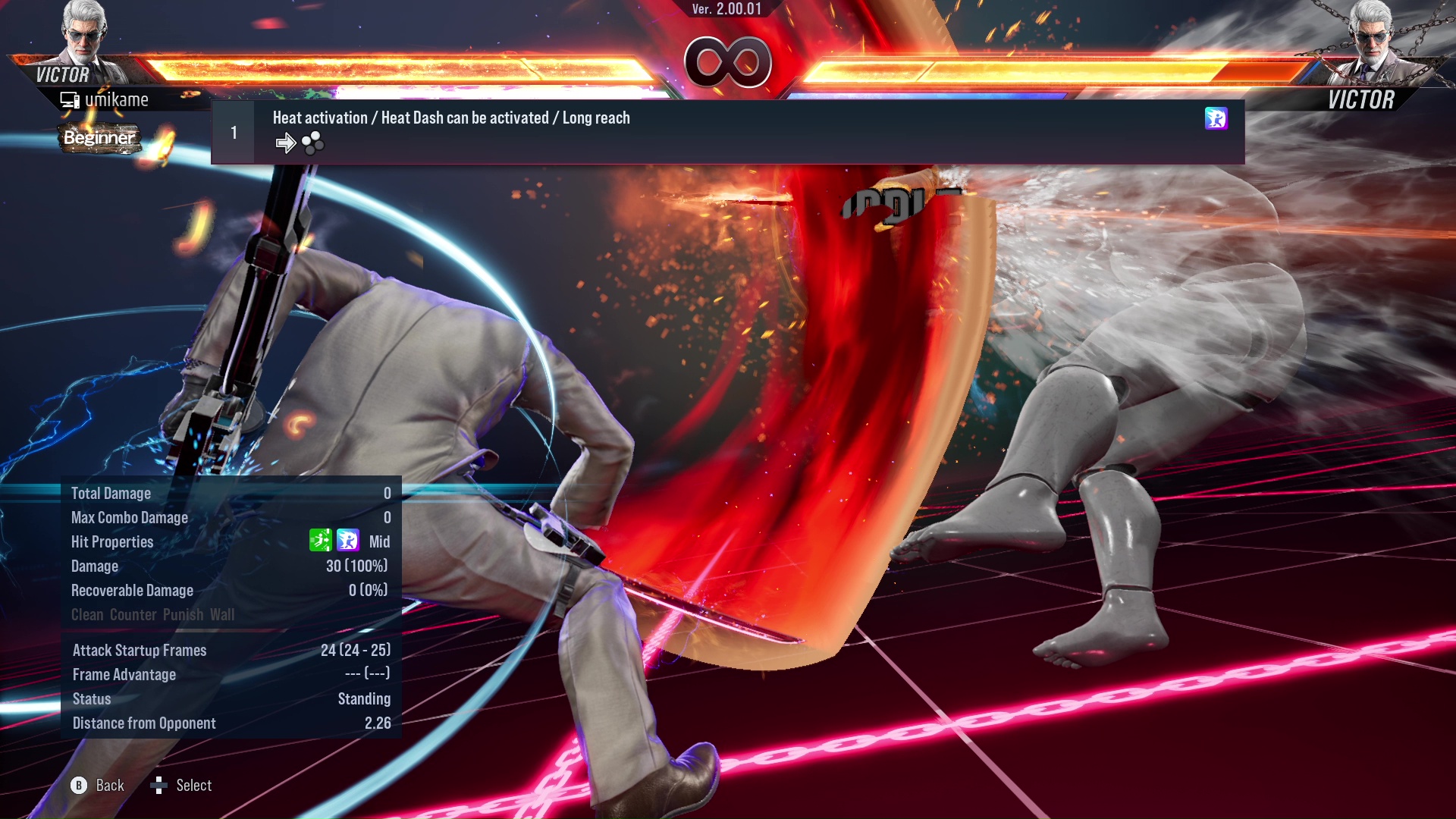 Heat activation / Heat Dash can be activated / Long reach