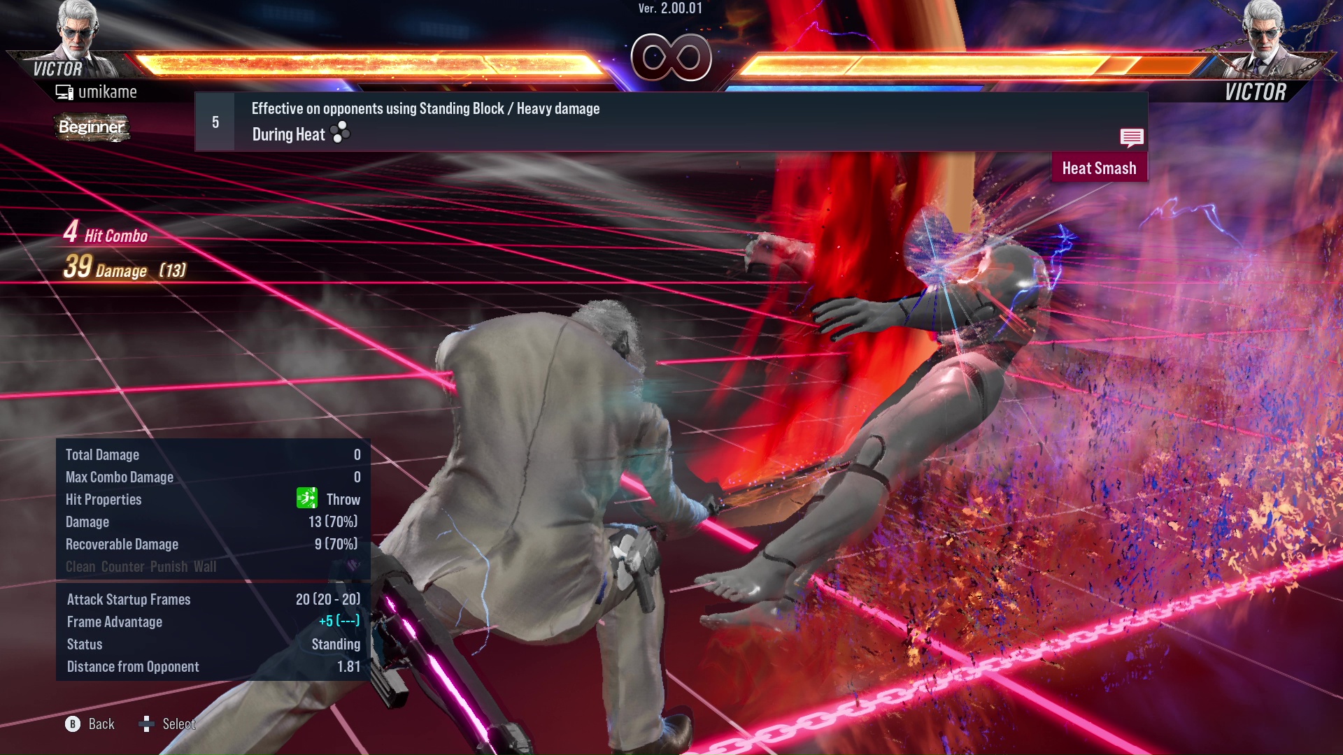 Effective on opponents using Standing Block / Heavy damage