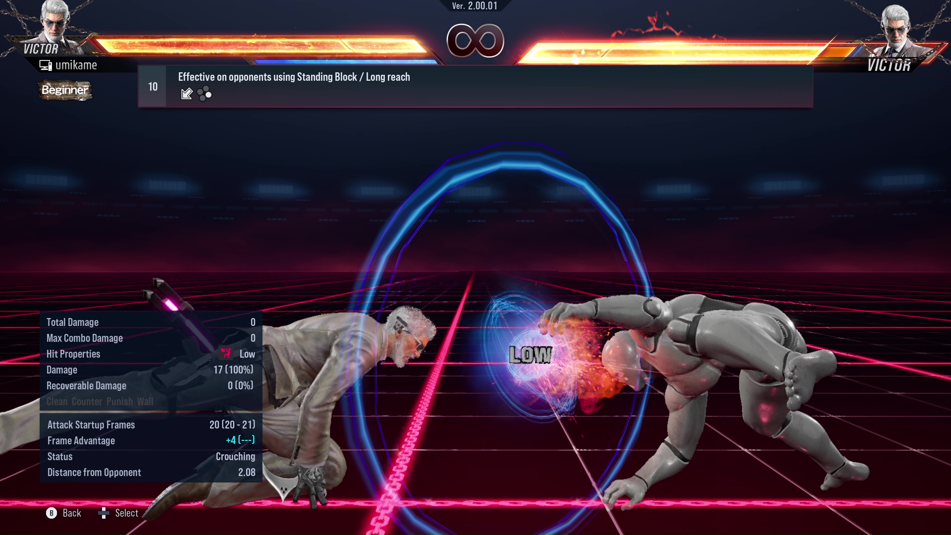 Effective on opponents using Standing Block / Long reach