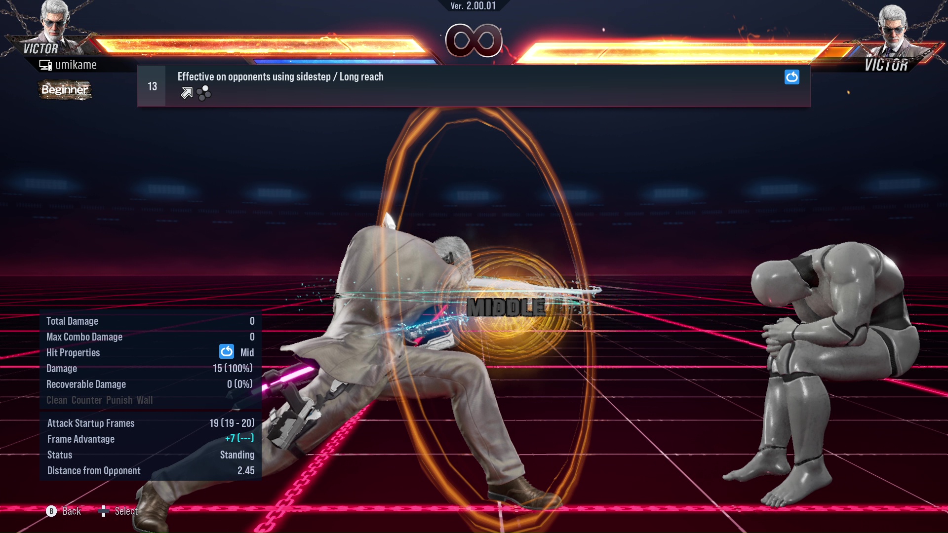 Effective on opponents using sidestep / Long reach