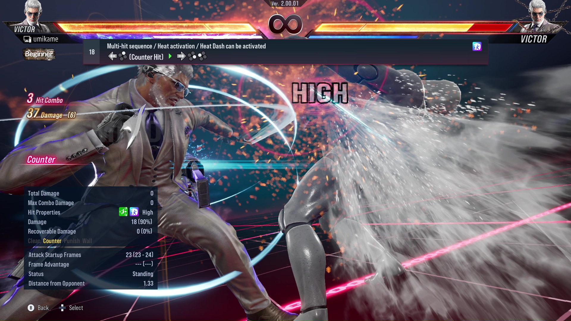 Multi-hit sequence / Heat activation / Heat Dash can be activated