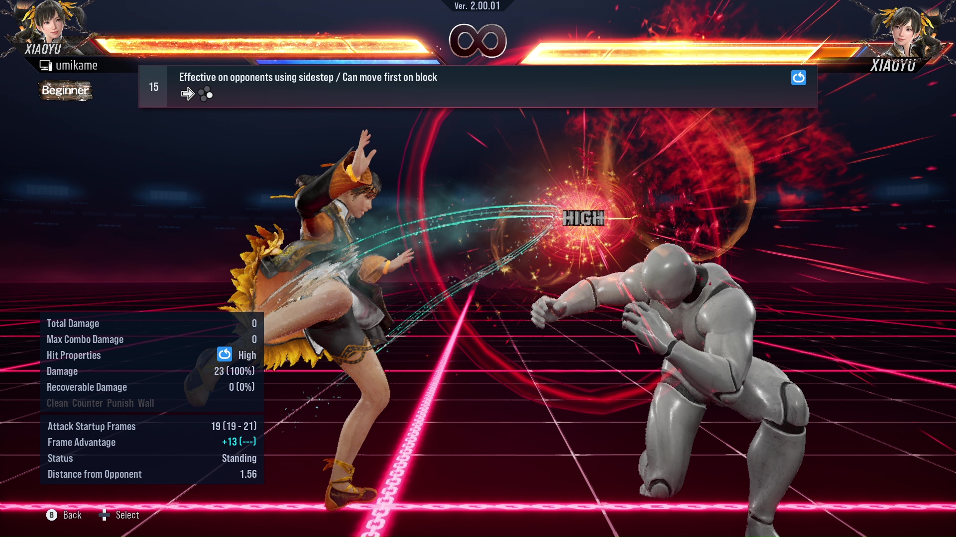 Effective on opponents using sidestep / Can move first on block