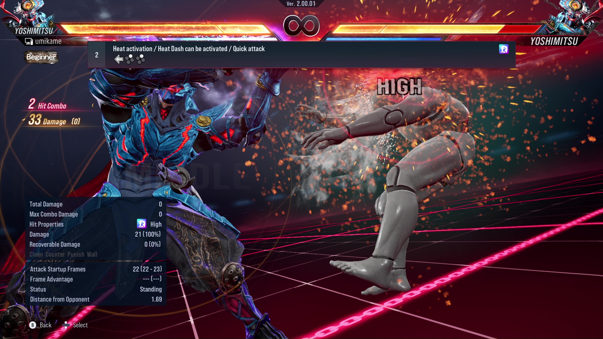 Heat activation / Heat Dash can be activated / Quick attack