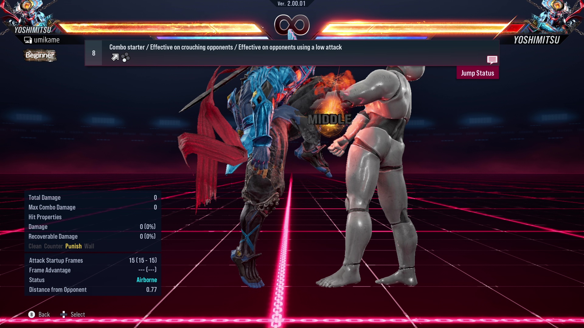 Combo starter / Effective on crouching opponents / Effective on opponents using a low attack