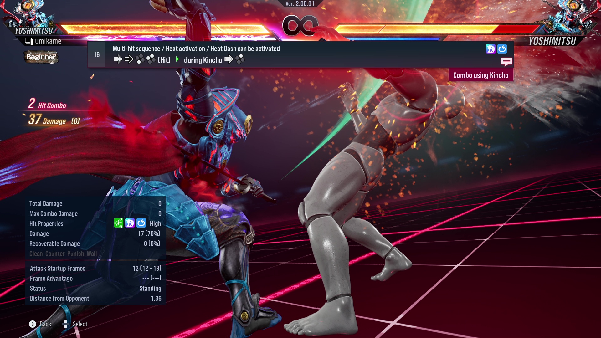 Multi-hit sequence / Heat activation / Heat Dash can be activated