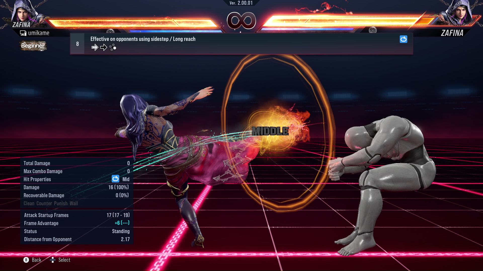 Effective on opponents using sidestep / Long reach