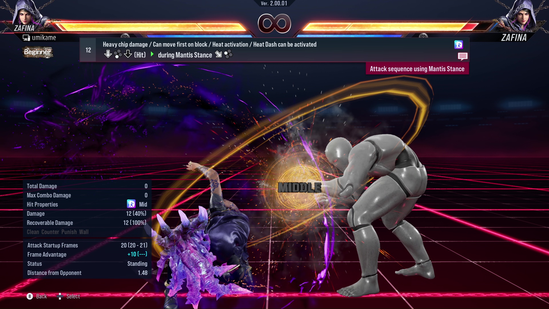 Heavy chip damage / Can move first on block / Heat activation / Heat Dash can be activated