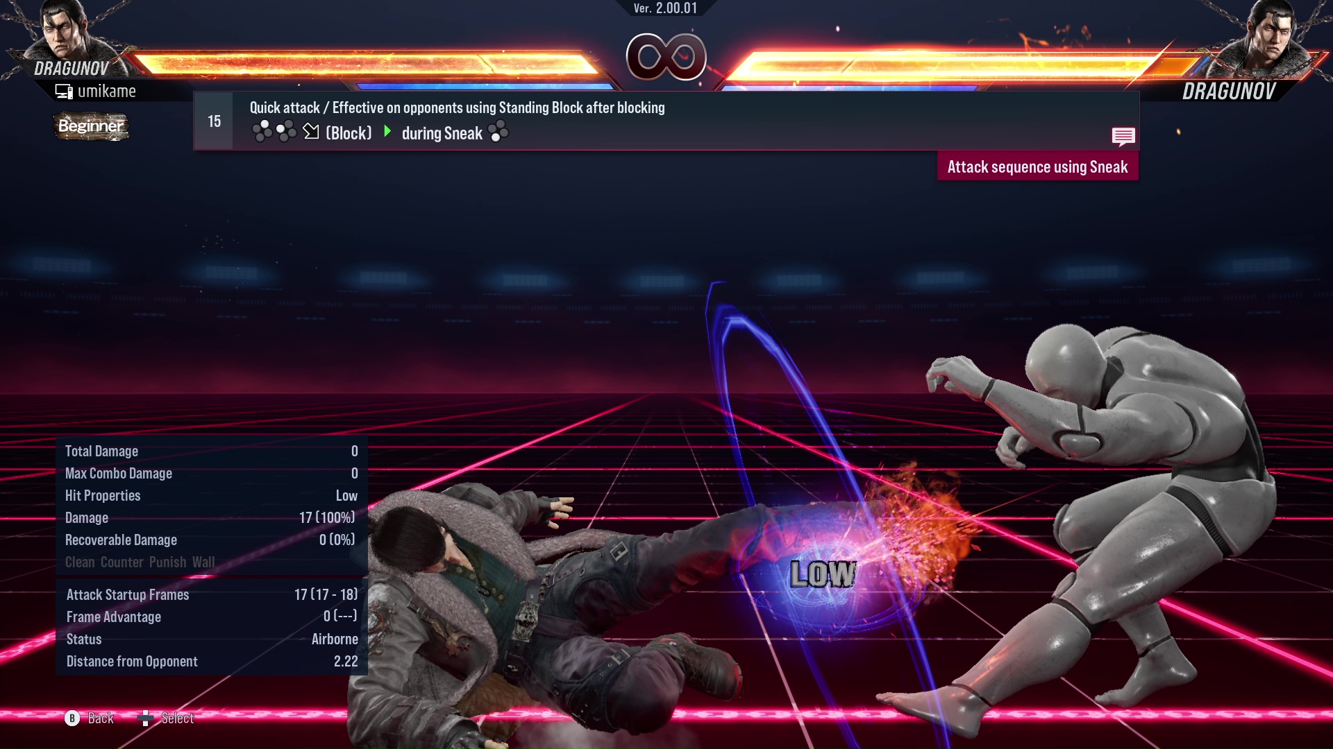 Quick attack / Effective on opponents using Standing Block after blocking